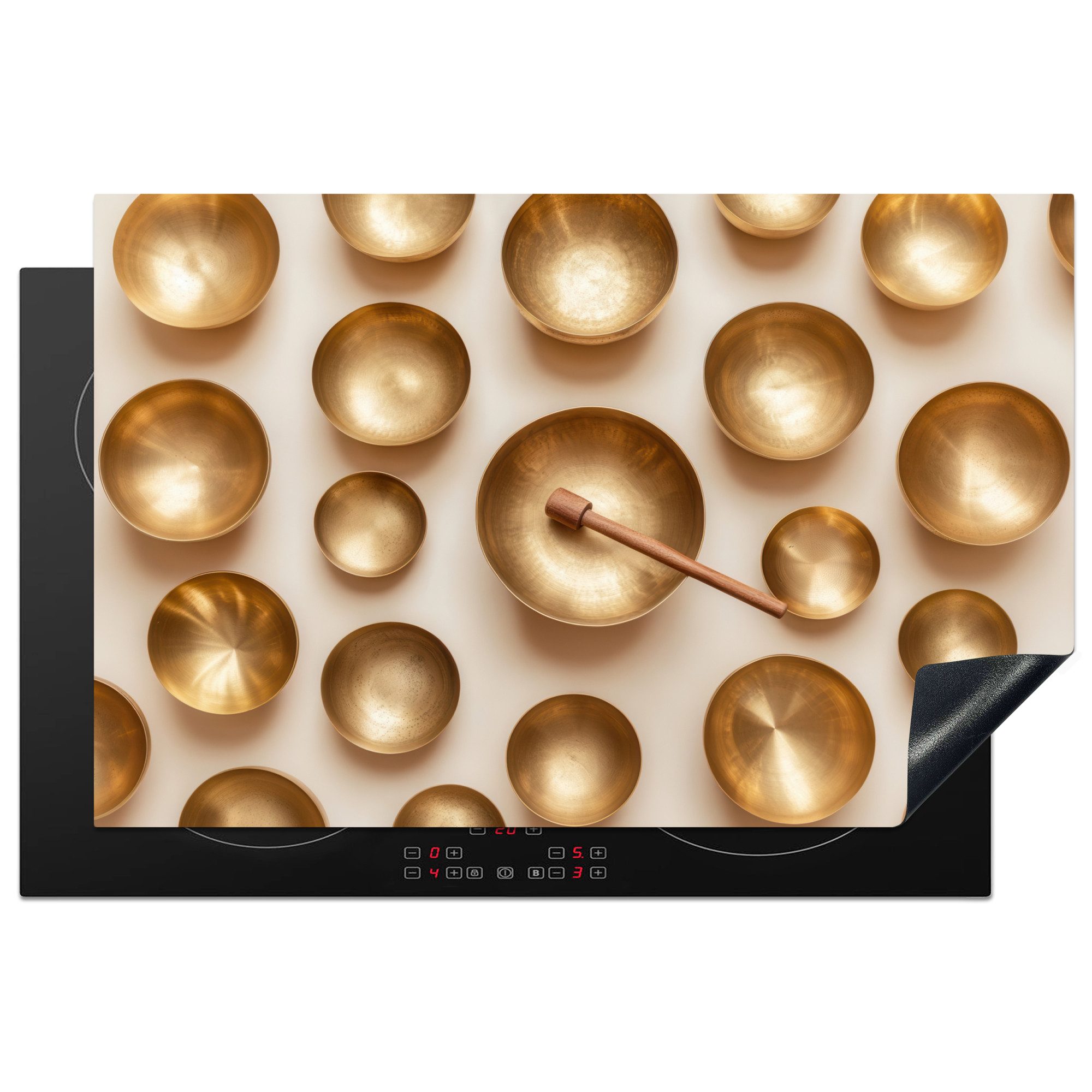 MuchoWow Herd-Abdeckplatte Symmetrisch - Gold - Bronze - Balance, Vinyl, (1 tlg), Kochfeld Abdeckung Ceranfeld, Induktionsschutzmatte, 81x52 cm