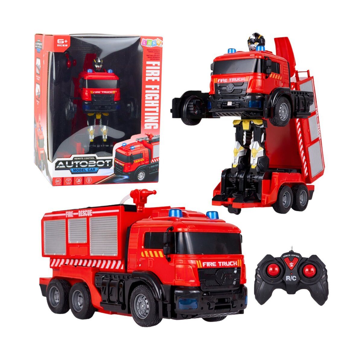 Wisam Spielzeug-Feuerwehr Feuerwehr-Roboterauto 2-in-1 ferngesteuert mit Licht, Sound