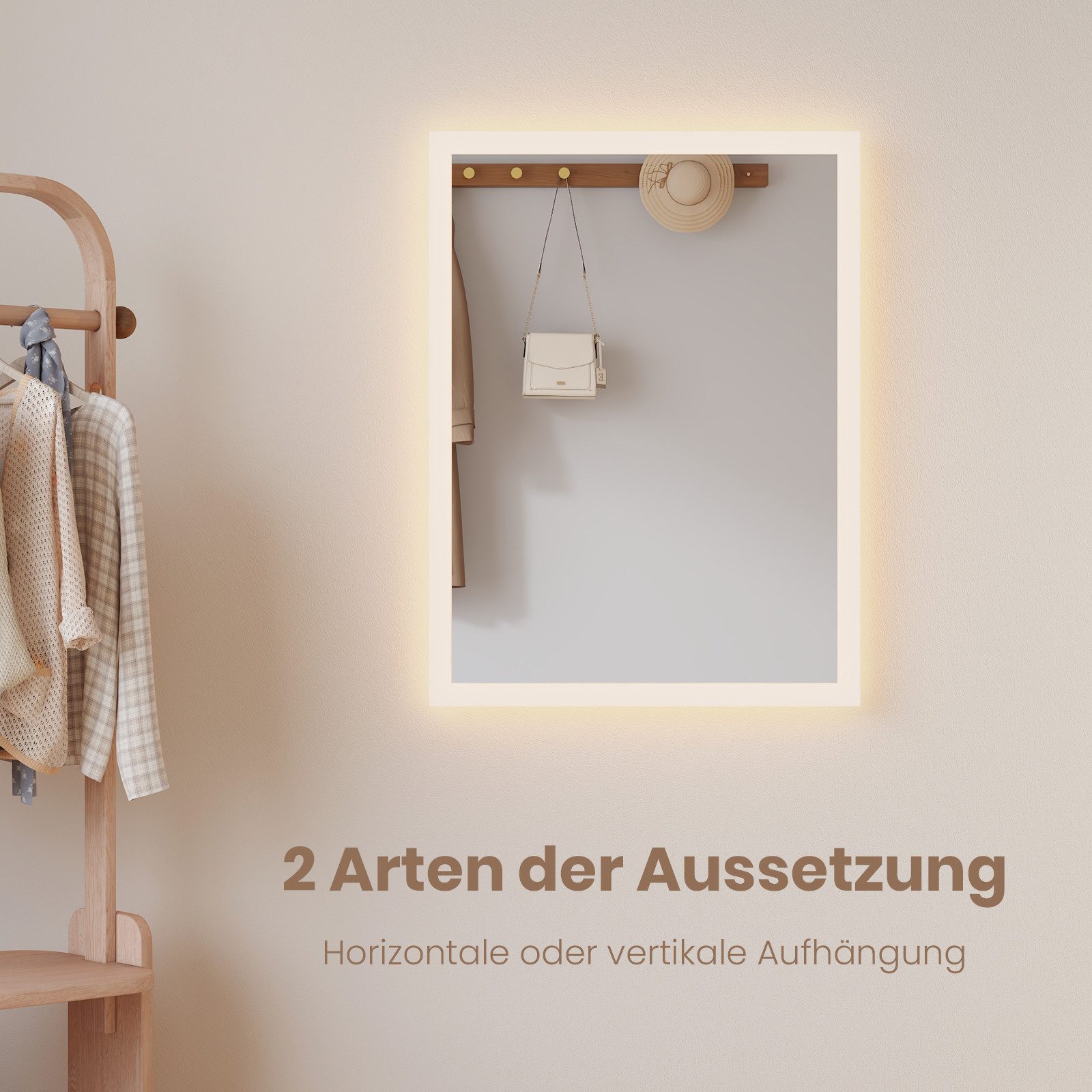 EMKE Badspiegel mit Beleuchtung 80x60cm LED günstig online kaufen