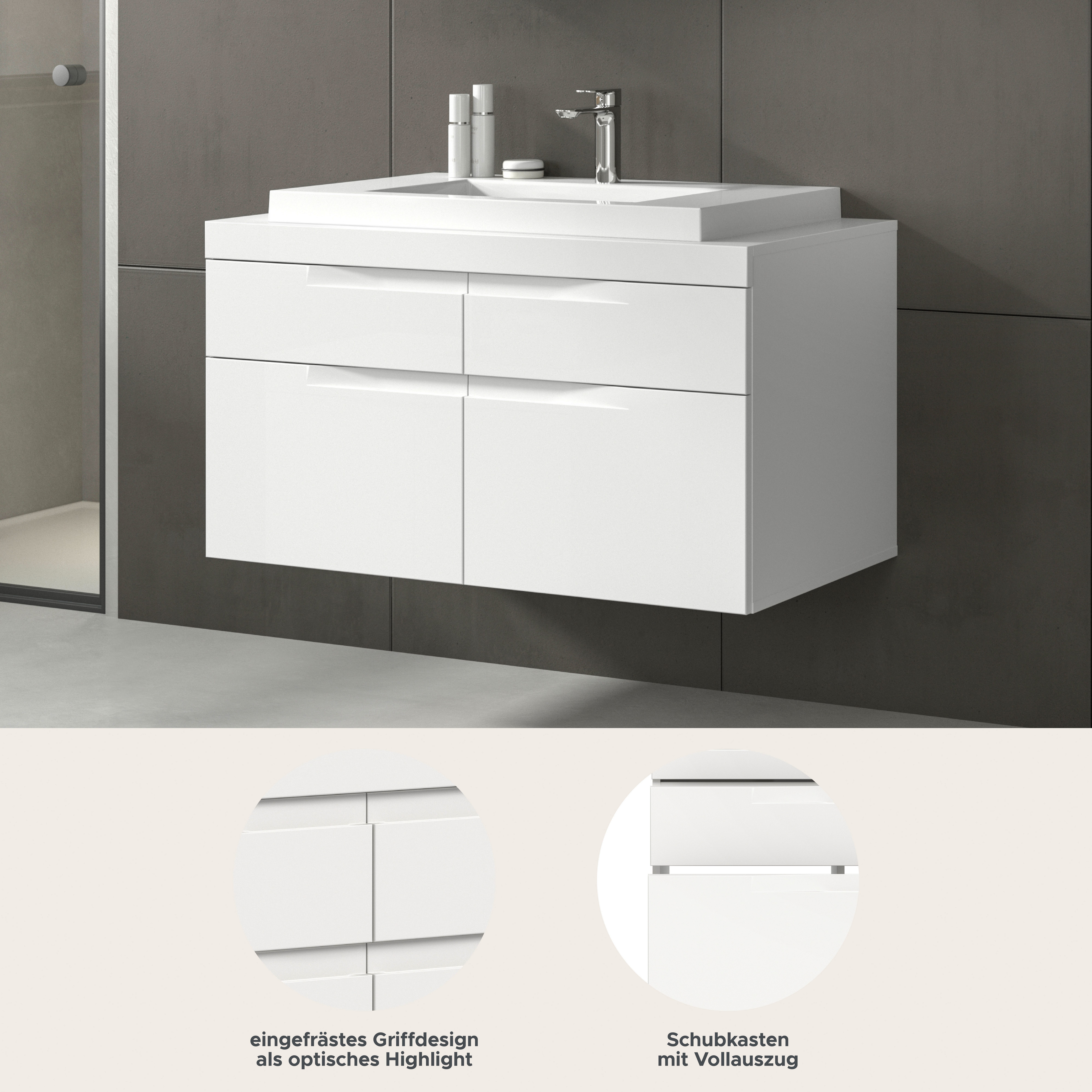 OTTO home Waschtisch MAOI, inklusive Mineralguss-Aufsatzwaschbecken, Breite 100cm (4 Schubkästen mit Vollauszug), Waschbecken, Waschbeckenschrank, Kommode, Badunterschrank