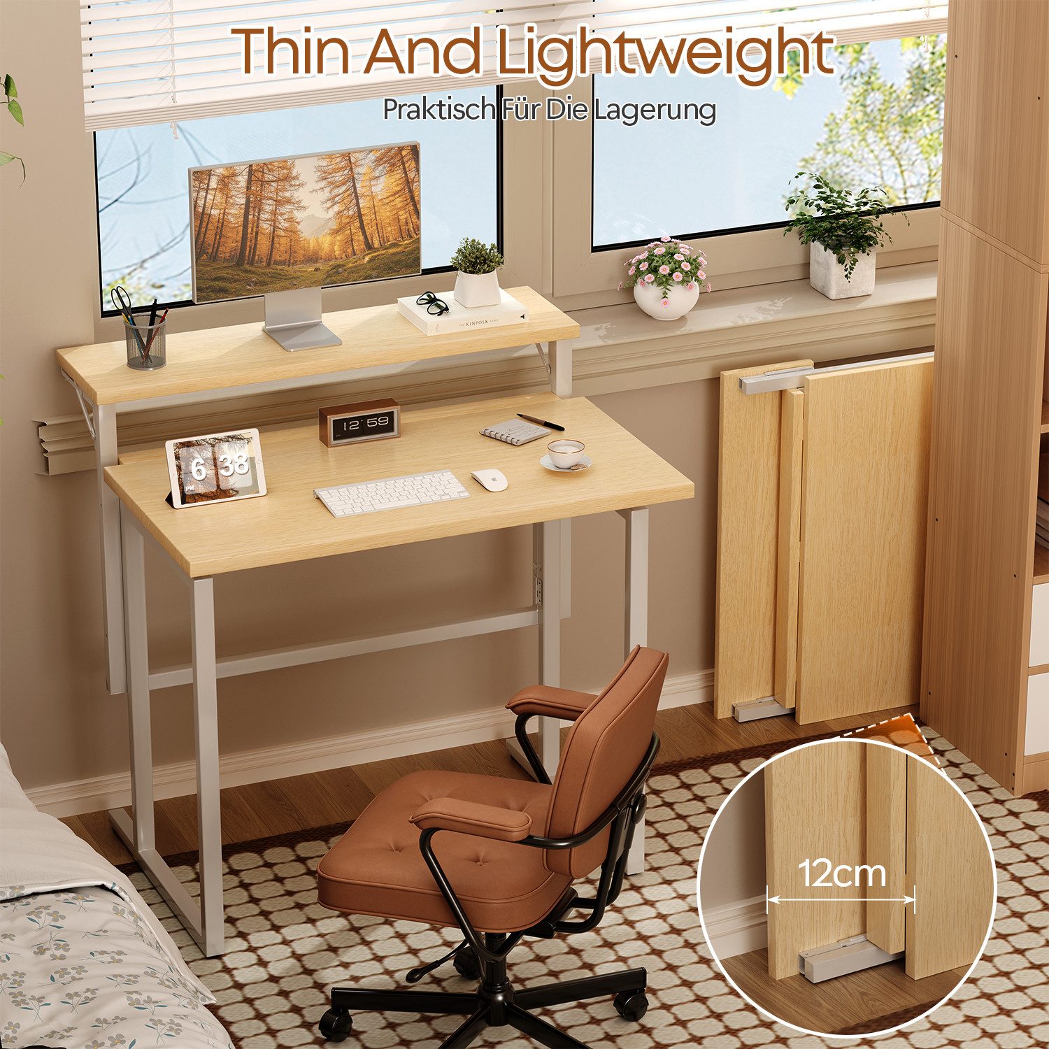 HOMALL Schreibtisch Klappbarer Schreibtisch mit Monitorhalterung Gaming-Schreibtisch (80 cm breiter mehrstufiger Notebook-Schreibtisch, bequem zusammenklappbar) – Bild 4 von 5
