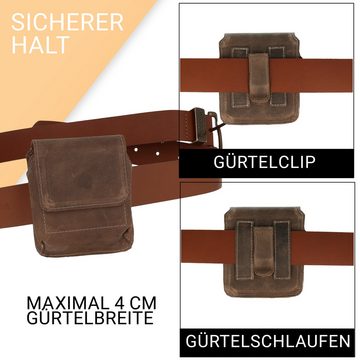 XiRRiX Handytasche Universal Gürteltasche für Flip Telefone aus echtem Leder (Ledertasche vertikal Gürtel, Holster Tasche für Klapphandys), mit stabilem Stahl Clip