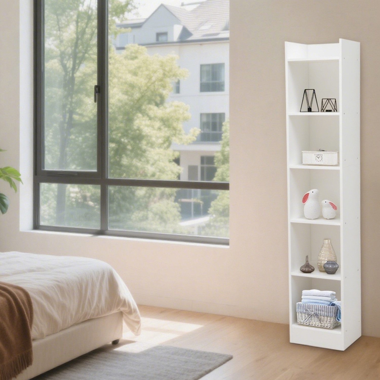 oyajia Bücherregal Aktenregal Standregal Raumteiler mit 5 offenen Fächern aus MDF Holz, offenes Aufbewahrungsregal, Standregal, 24 x 30 x 152 cm