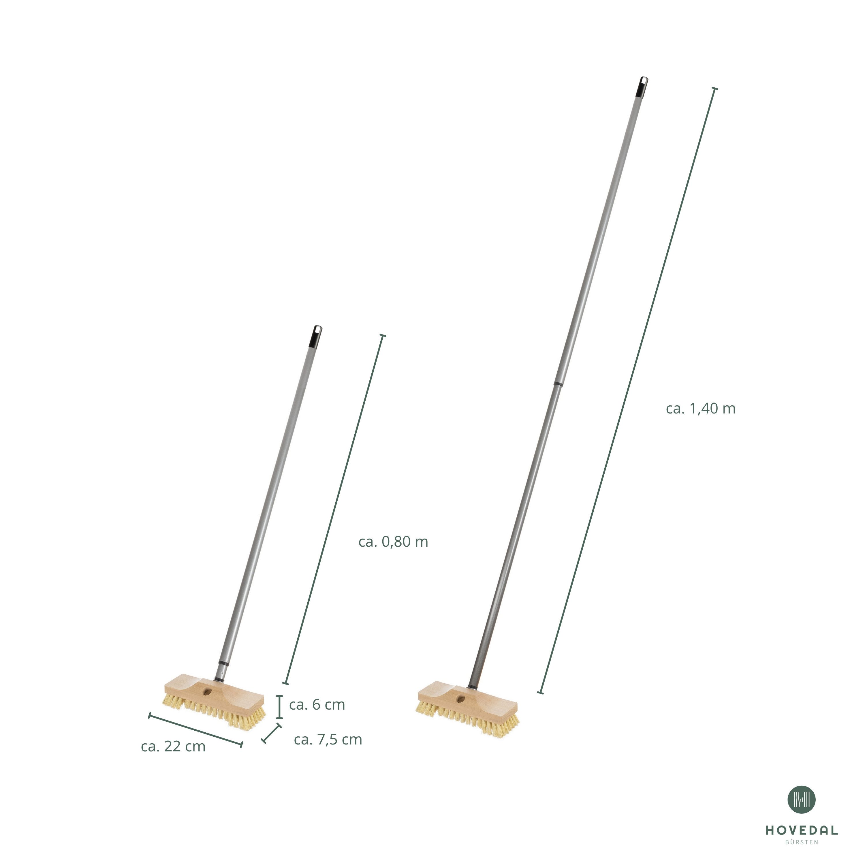 Hovedal Reinigungsbürste Schrubber mit Stiel, Teleskopstiel Schrupper aus Holz mit Naturborsten, Bodenbürste für Boden, Fliesen, Balkon, Terrasse, Garten, Außen – Bild 4 von 5