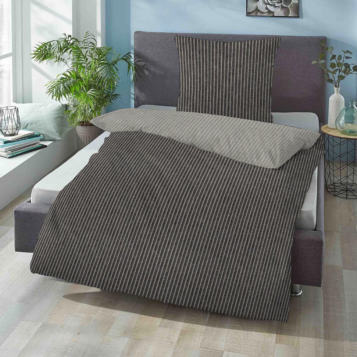TRAUMSCHLAF Bettwäsche Melange Flanell, Flanell, 2 teilig, zeitlose Wendebettwäsche