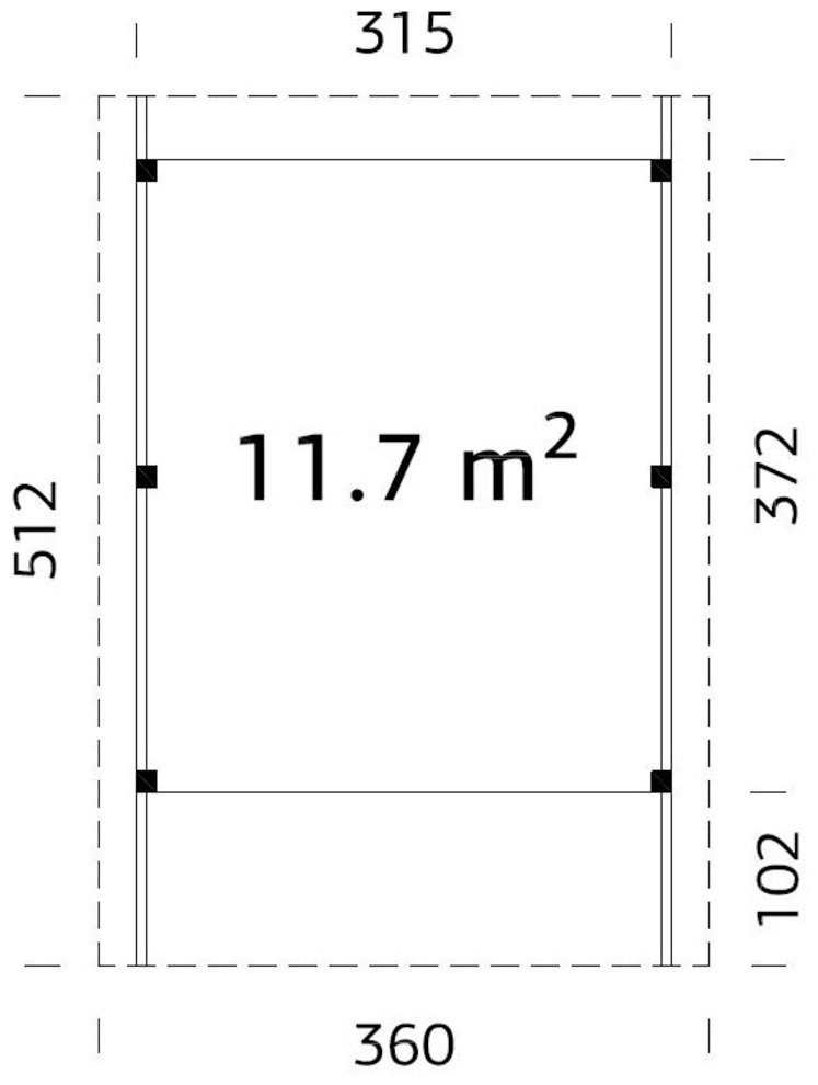 Palmako Einzelcarport Karl, cm 360x512 BxT