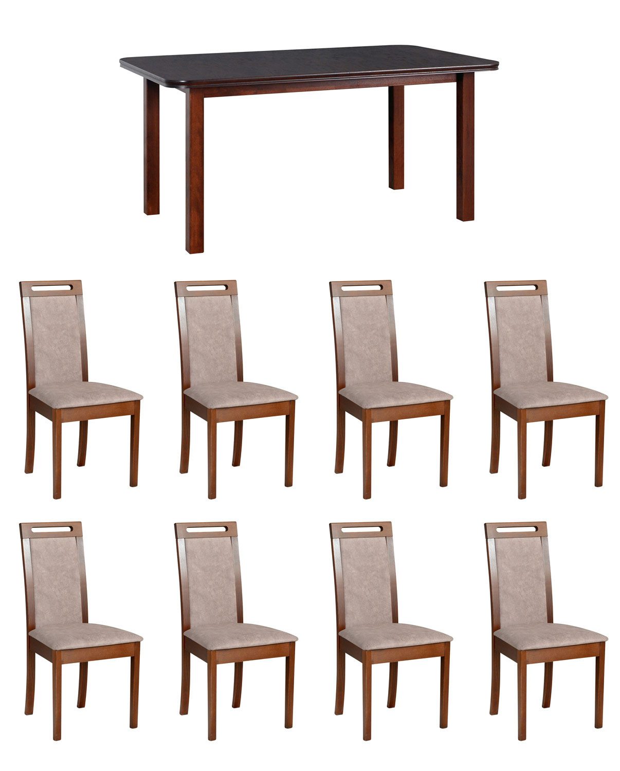 Feldmann-Wohnen Esszimmer-Set Roma6, (Roma6, 0-St., Esszimmer-Set), Nussbaum / beigegrau 9er Set