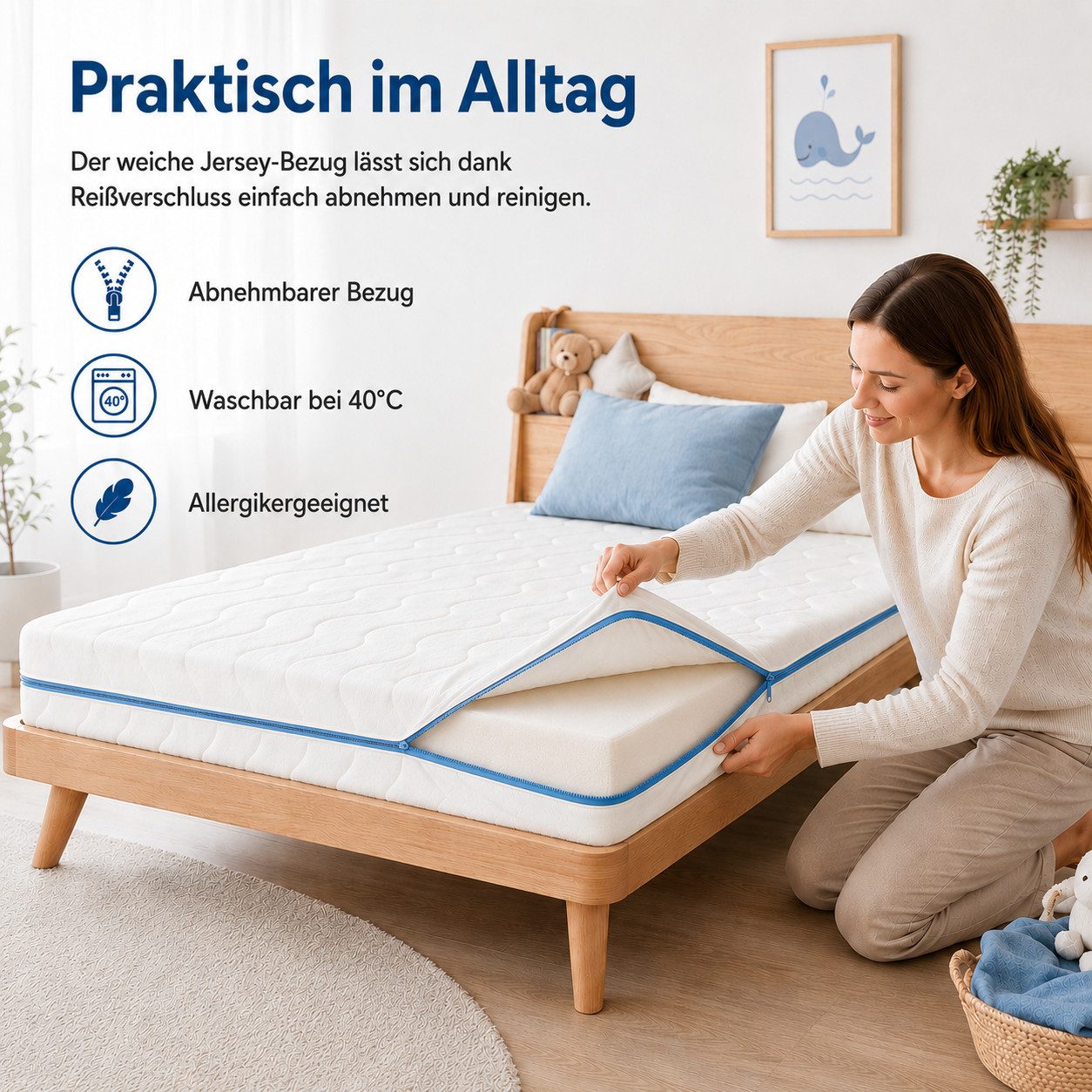 Kindermatratze Easy Active Kaltschaummatratze 90x200 cm mit Bezug, Best for Home, 10 cm hoch, (Einzelartikel, 60x120 70x140 80x160 80x180 90x200 140x200 180x200 – Bild 4 von 5