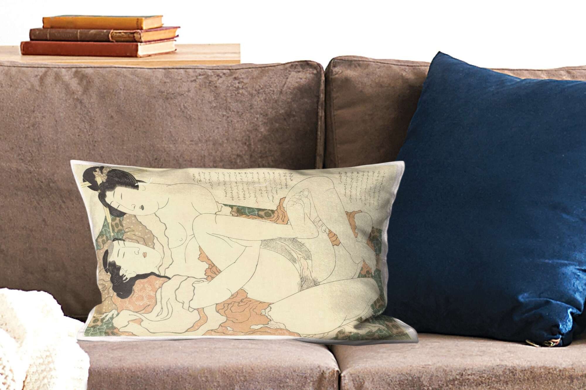 MuchoWow Dekokissen Liebespaar - Gemälde Füllung, von Dekokissen Wohzimmer Katsushika Zierkissen, Schlafzimmer Hokusai, mit Dekoration