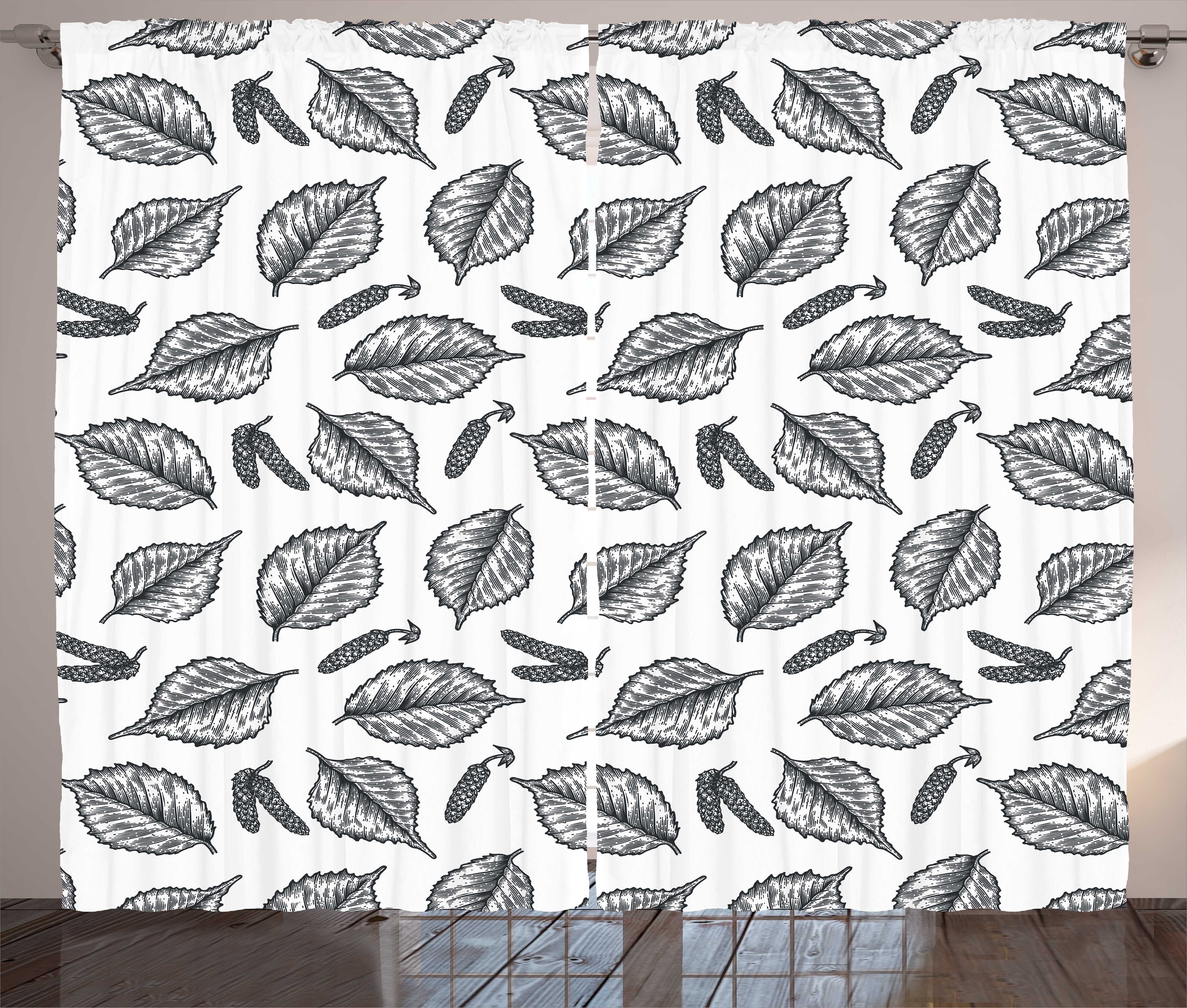 [VERKAUF] Gardine Schlafzimmer Kräuselband Vorhang mit Abakuhaus, Birch-Detail Laub Sketch Schlaufen Haken, Blätter und