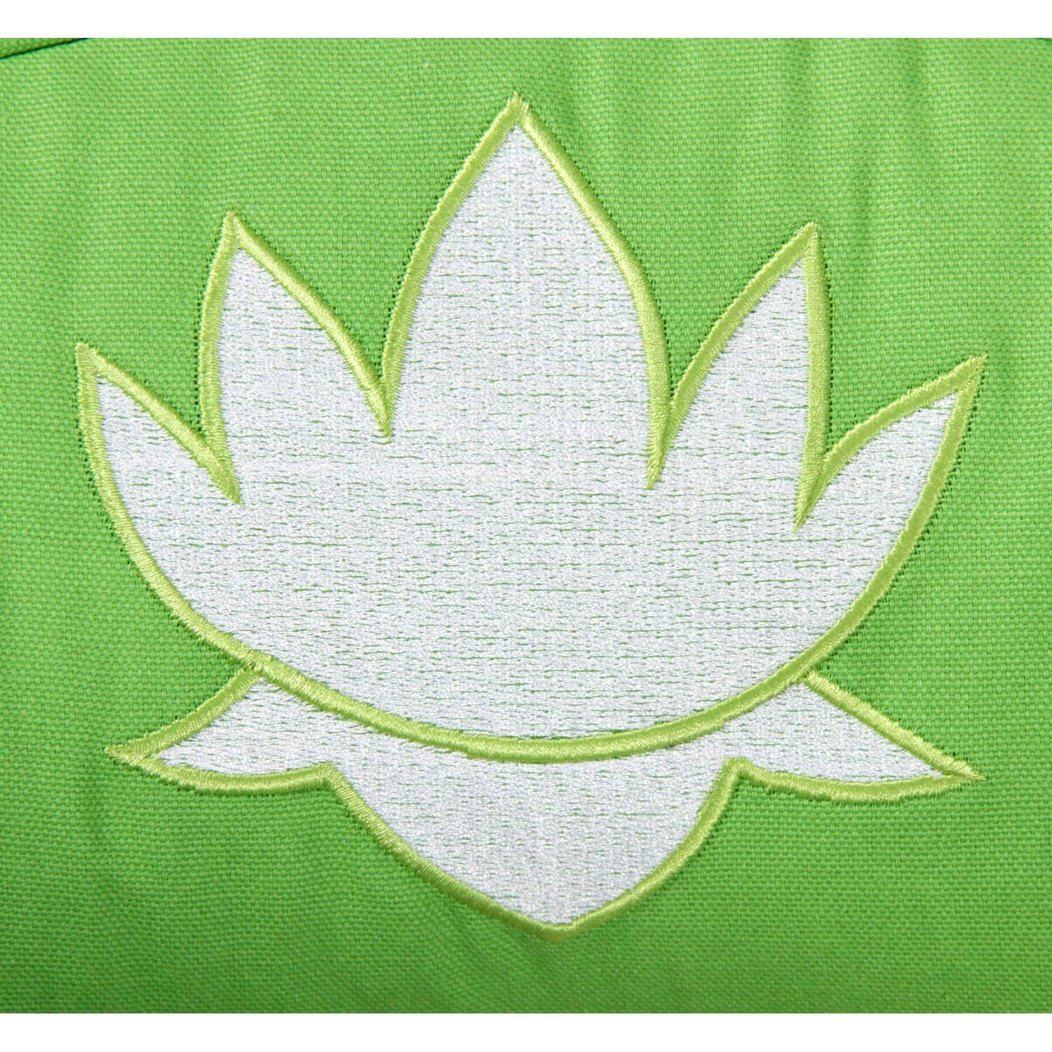 yogabox Yogakissen apfelgrün Halbmond weiß Stick Lotus BASIC