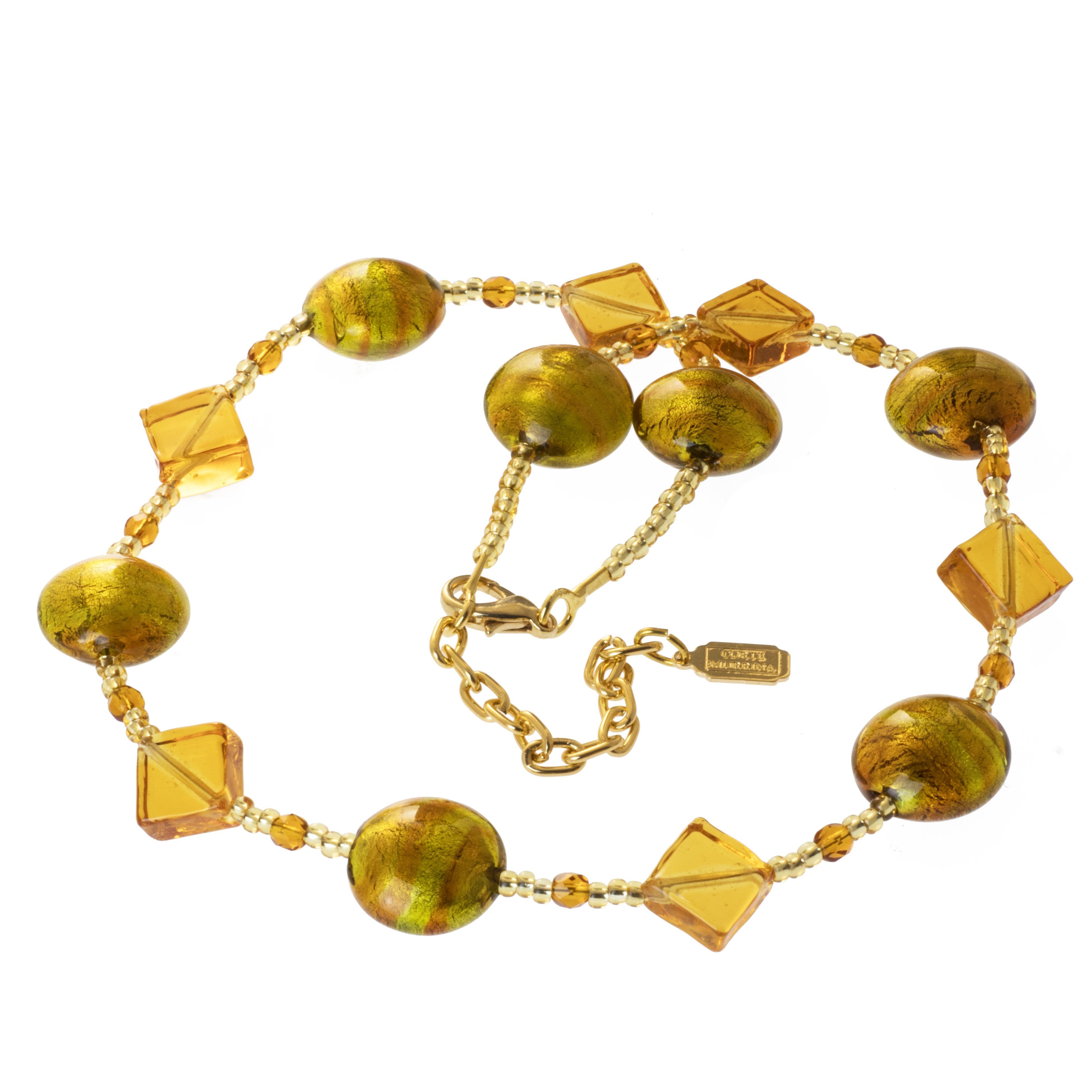 Perlenkette Kette mit echtem Murano Glas Бисер aus Murano / Venedig gold braun