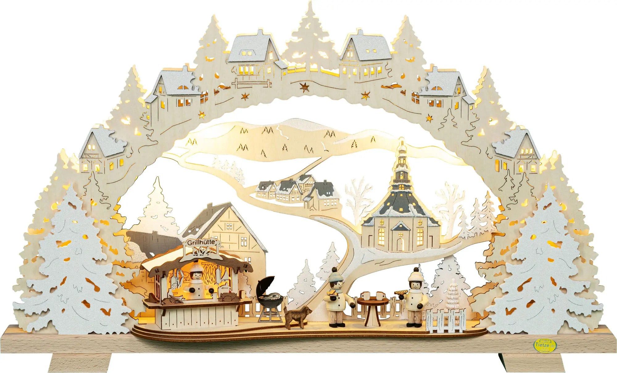 Tietze Erzgebirgsdesign LED Schwibbogen Grillhütte beschneit, 52x31,5x9,5 cm (BxHxT)