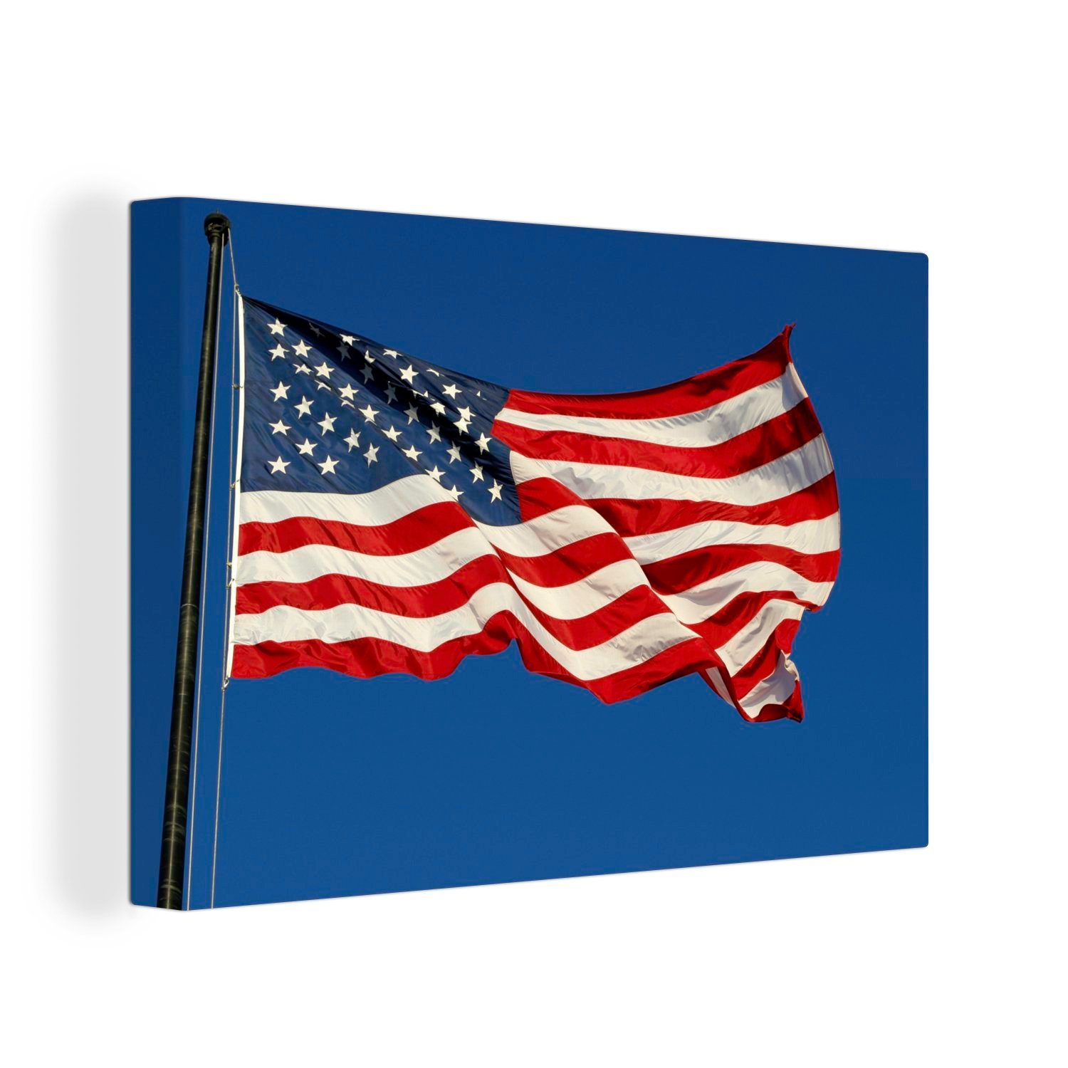 OneMillionCanvasses® Leinwandbild Hissende Flagge der Vereinigten Staaten, (1 St), Wandbild Leinwandbilder, Aufhängefertig, Wanddeko, 30x20 cm