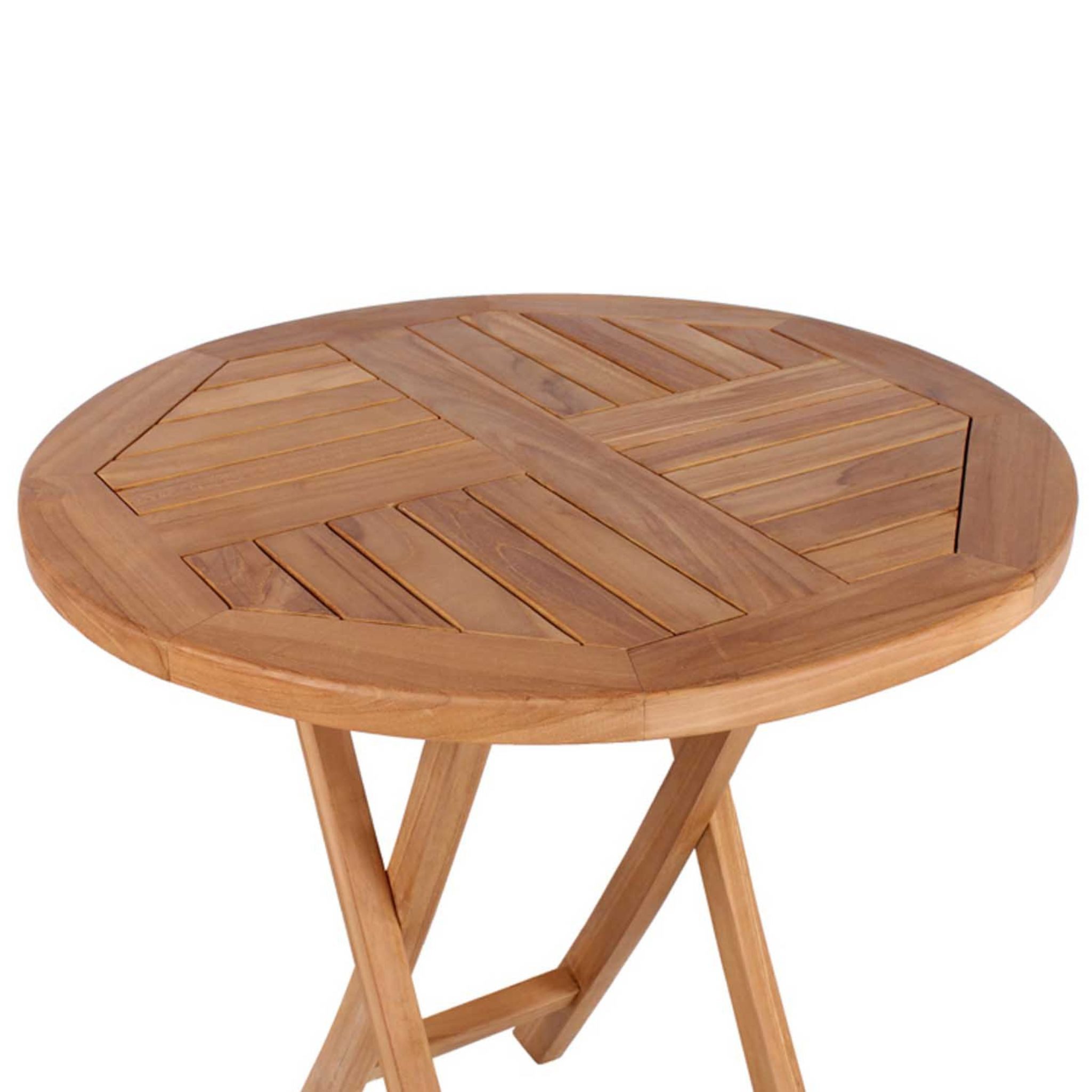 MR.DEKO Gartentisch Klapptisch Sutton Teak rund Ø70 cm Garten Tisch klappbar Balkontisch (Ideal zu Deckchairs kombinierbar – für drinnen & draußen geeignet, 1-St), Plantagen-Teak Vollholz – wetterfest, vielseitig, leicht montierbar
