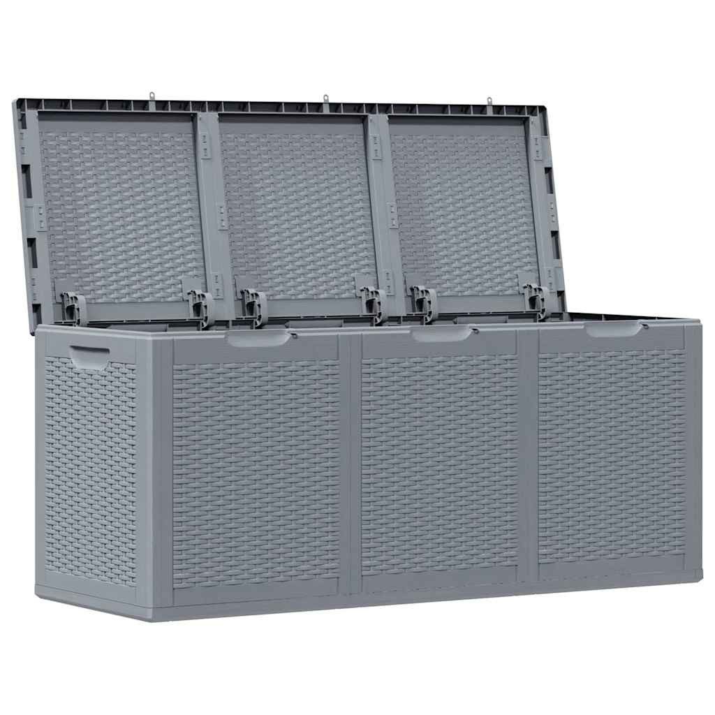 furnicato Gartenbox Auflagenbox Polypropylen Rattan-Optik 118,5x44,5x51 cm Grau, UV-beständige Kissenbox mit 270 l Stauraum und seitlichen Griffmulden