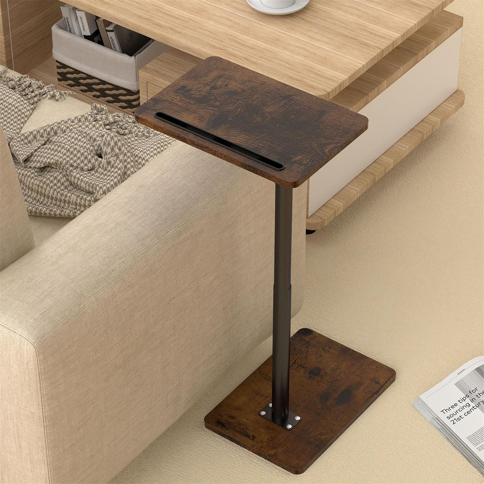 YUHFERA Beistelltisch 360° schwenkbarer höhenverstellbar Couchtisch/Holz günstig online kaufen