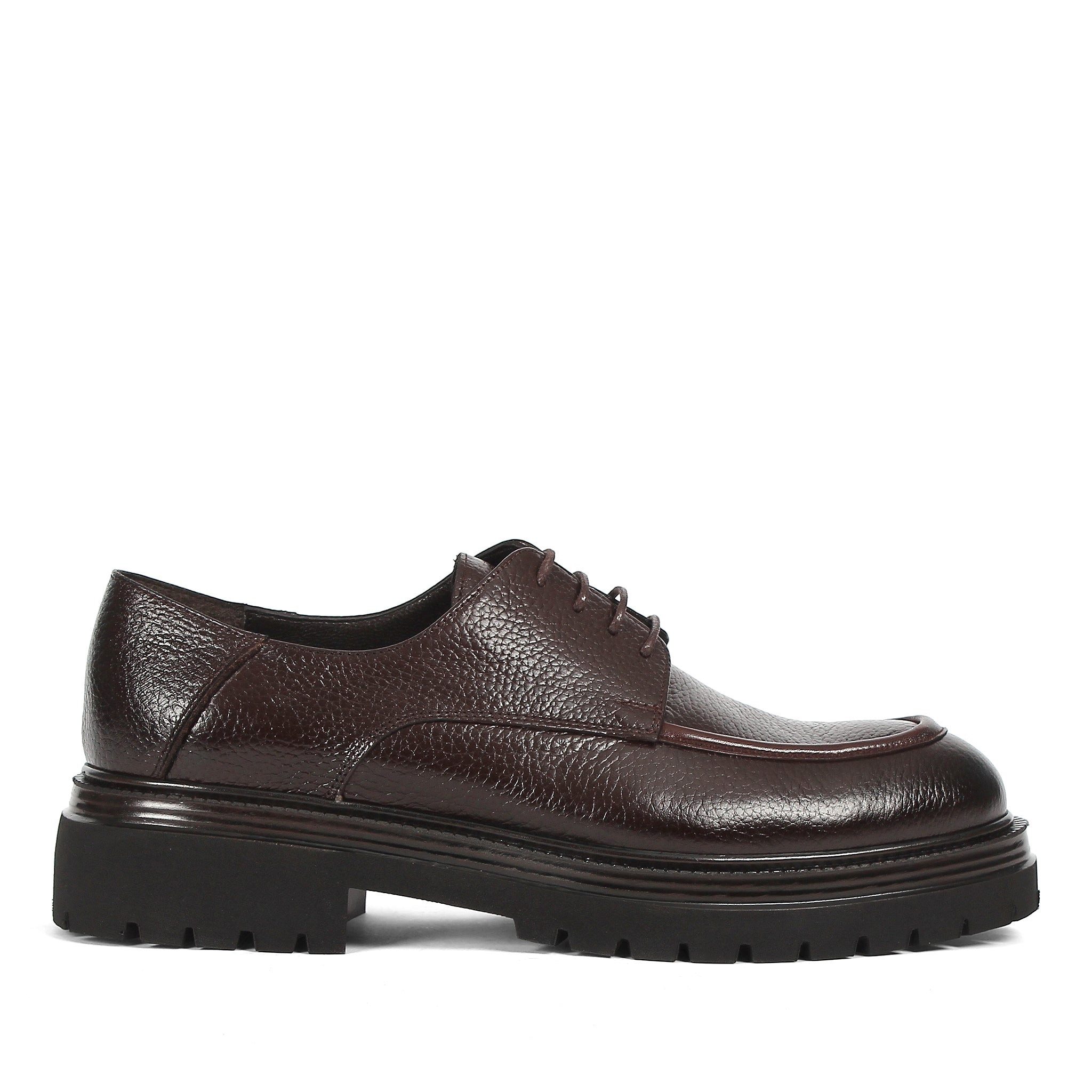Celal Gültekin Plateau Schnürschuh Profilsohle Apron-Naht Herren Schnürschuh Narbenleder, Echtleder-Futter & Decksohle, Braun, 42