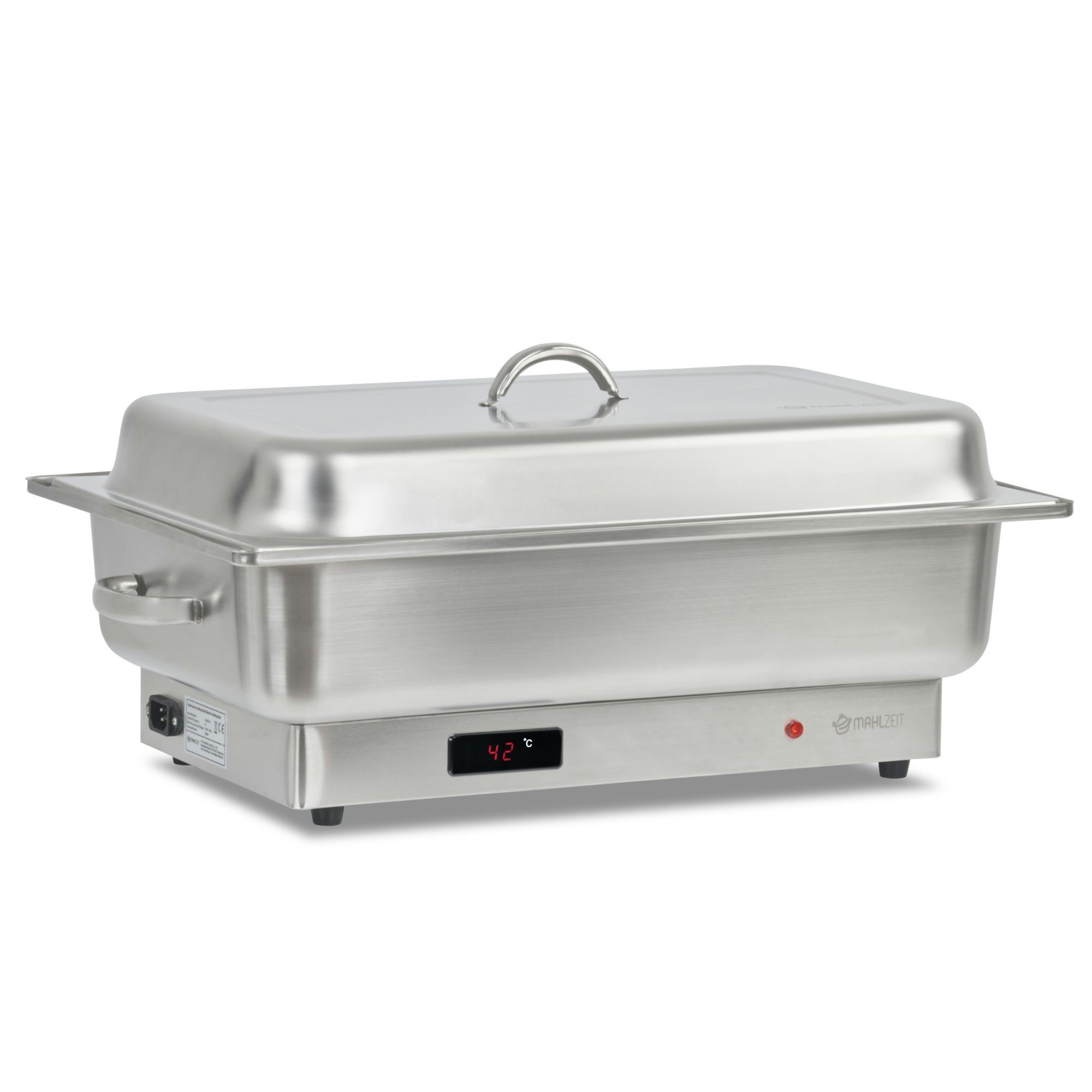 Mahlzeit Speisenwärmer Elektrischer Edelstahl Chafing Dish für GN 1/1 Behälter, 9 Liter, (Set, mit Deckel), Stövchen