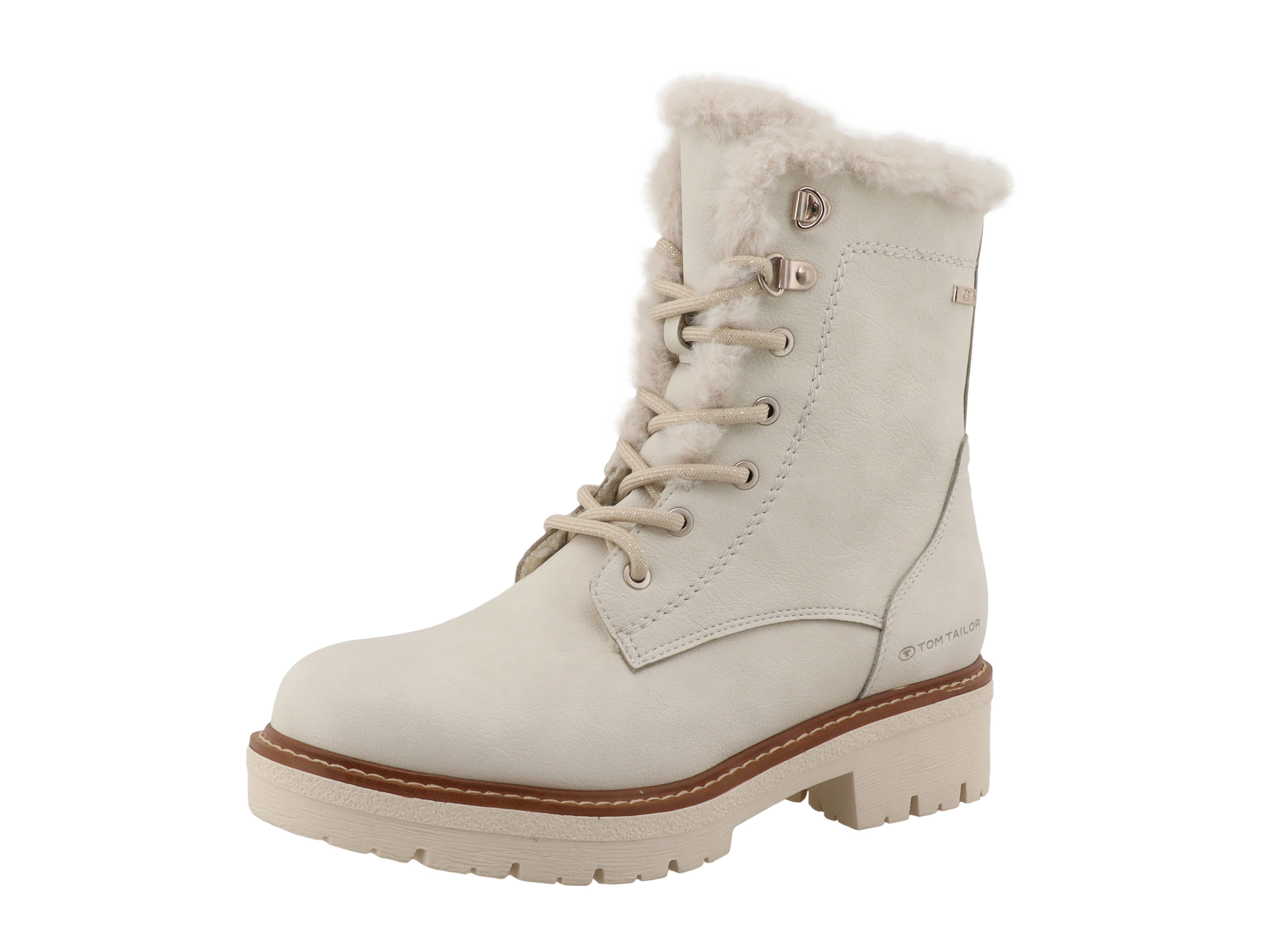 TOM TAILOR Winterstiefelette Blockabsatz, Winterboots mit Fellimitat am Schaftrand