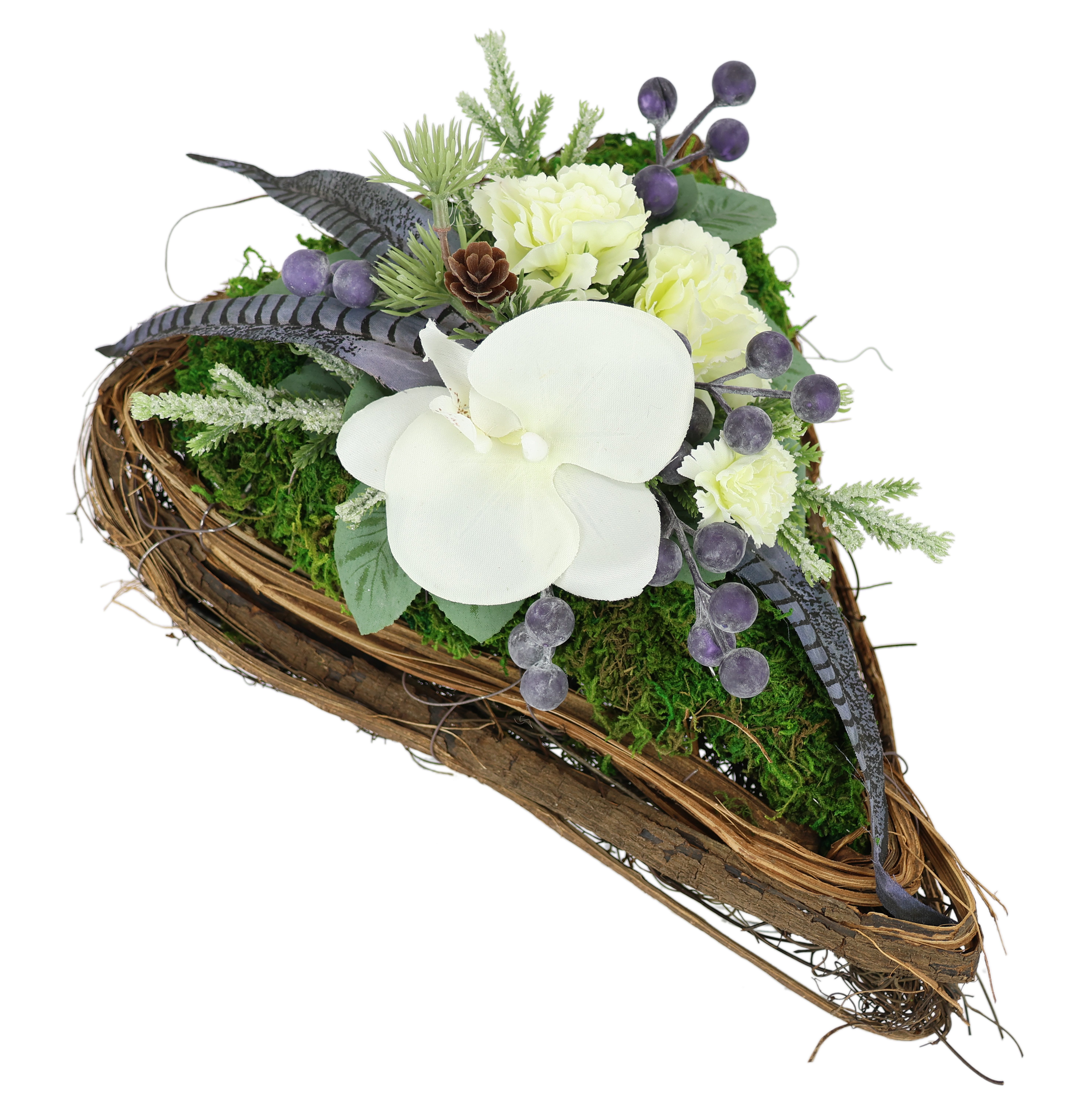 Kunstblume Kunstblumen-Gesteck 'Orchidee' im Pflanz-Herz, OTTO home, Höhe 15 cm, Dekoratives Herzgesteck mit weißer Orchidee und Kunstgrün