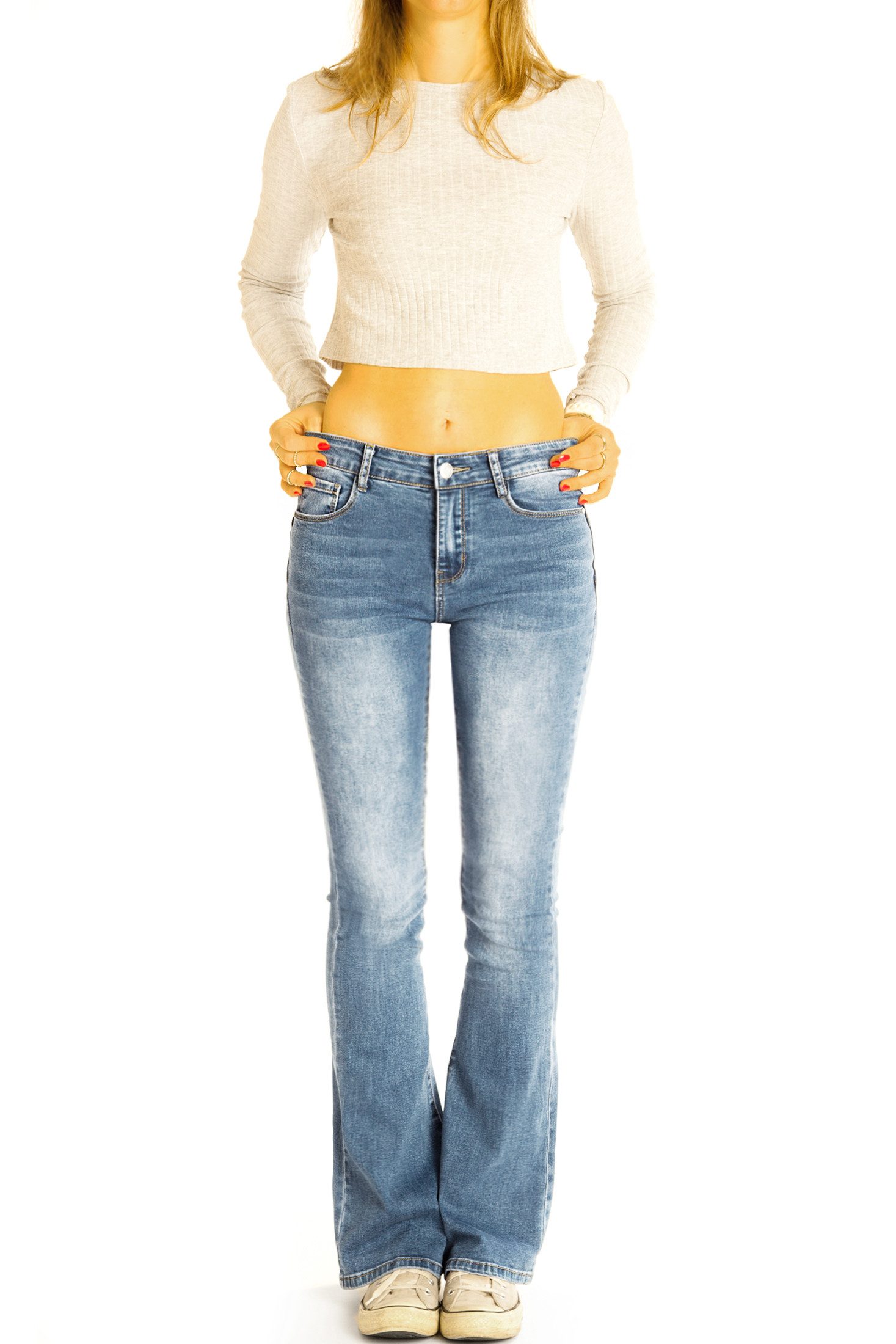 be styled Bootcut-Jeans Hüftige Bootcut Jeans bequeme stretchige Schlaghose - Damen - j7p-1 mit Stretch-Anteil