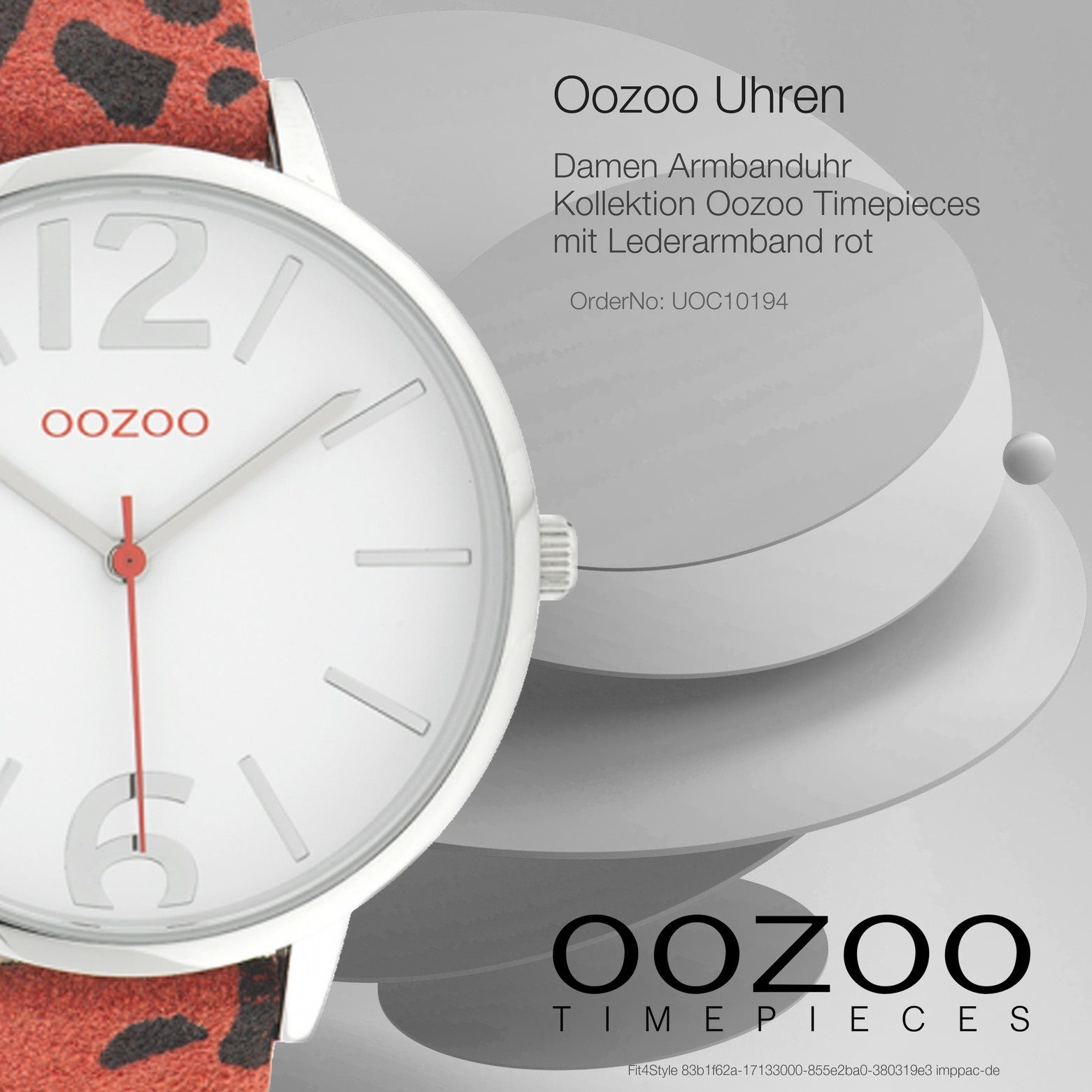 43mm) (ca. rund, schwarz, OOZOO Armbanduhr Quarzuhr groß Damenuhr rot Lederarmband, Fashion-Style Damen Oozoo