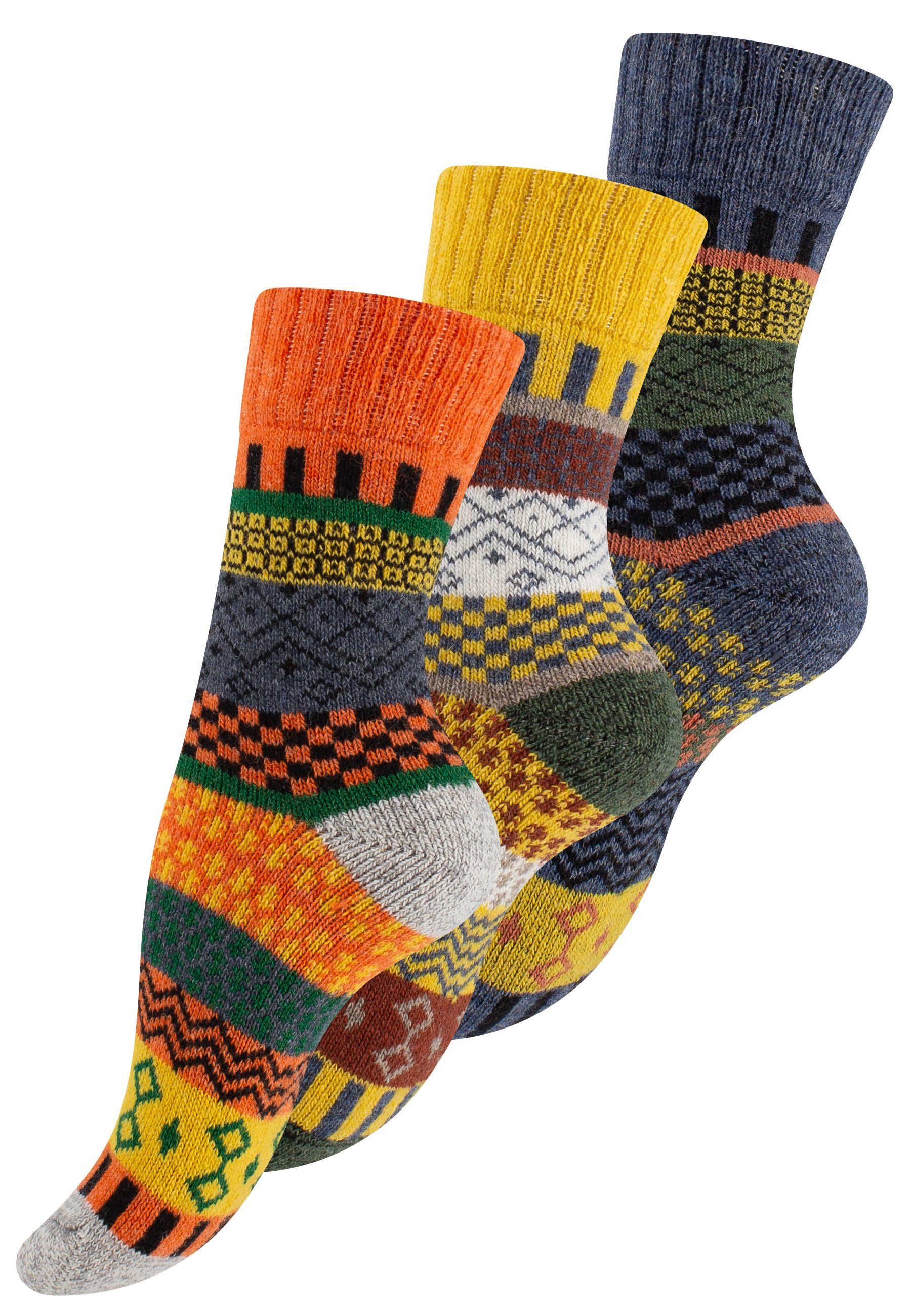 Vincent Creation® Norwegersocken (3-Paar) Hygge Socken mit Wolle