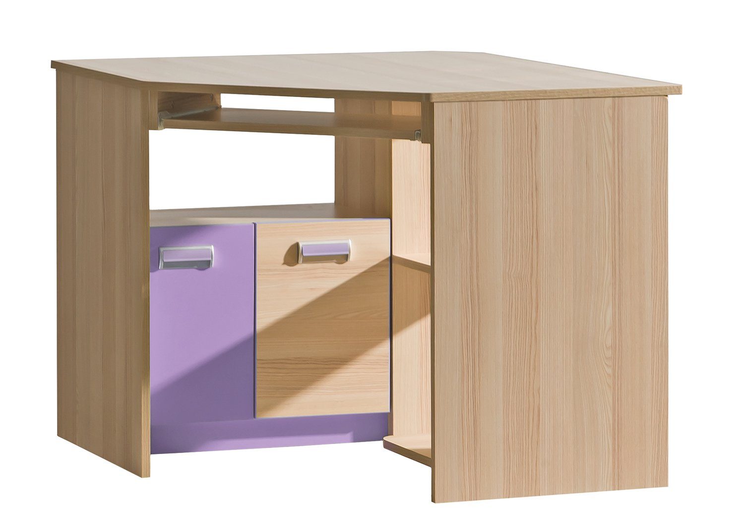 Stylefy Kinderschreibtisch Laterne (Computertisch, Bürotisch), viel Stauraum, mit Schublade und Einlegeboden, Tastaturauszug, Modern Design Lila - Esche