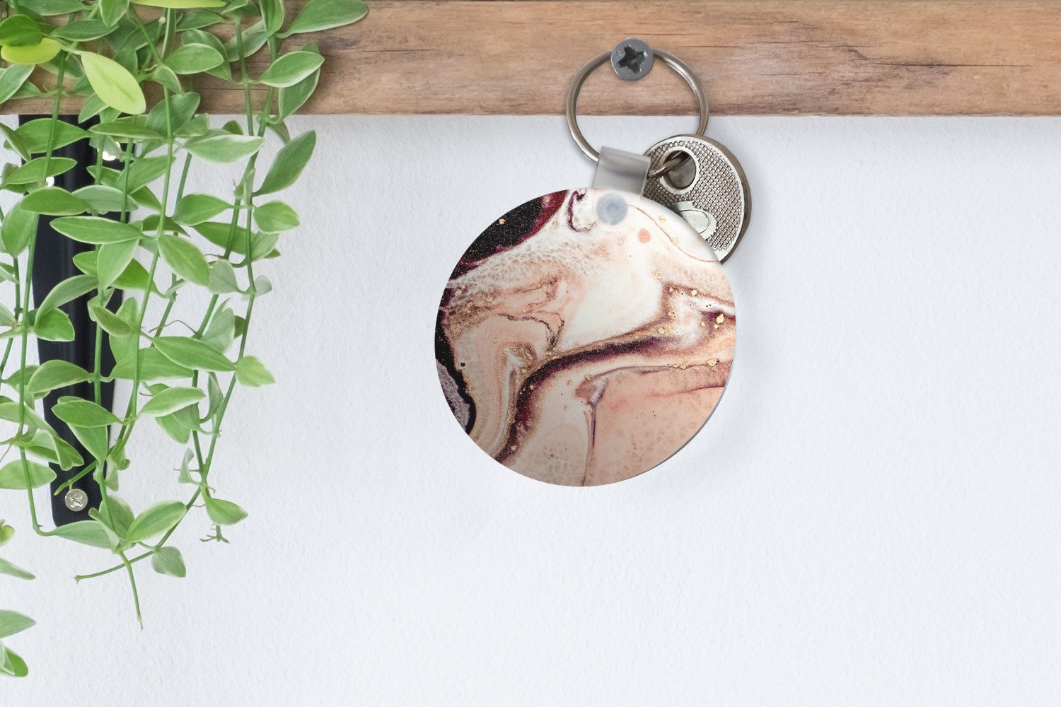MuchoWow Schlüsselanhänger Stein - Marmor - Edelstein - Abstrakt - Natur - Rosa, Rund, Geschenk für Damen / Herren / Kinder mit Schlüsselring, 5x5 cm