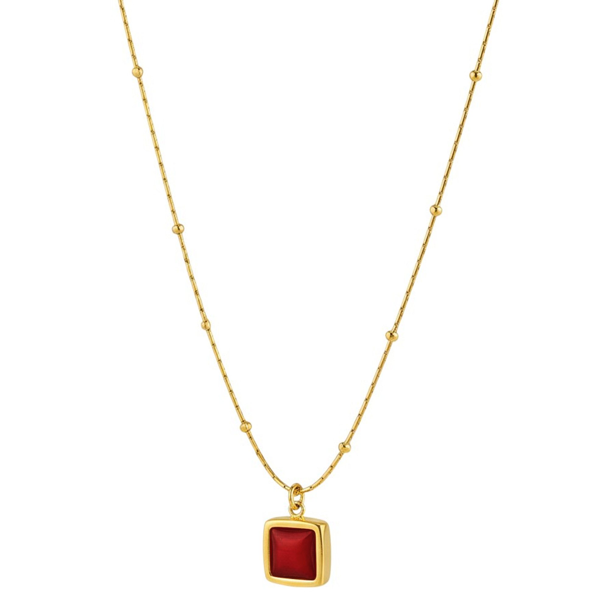 KARMA Kette mit Anhänger Halskette Damen Gold Edelstahl vergoldet Rot Schwarz od. Weiß (Wasserfest hypoallergen, Damenhalskette), 40 cm Kette verstellbar