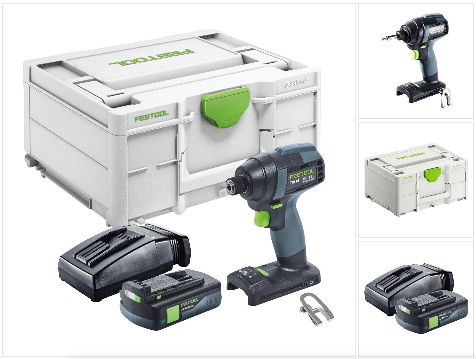 FESTOOL Akku-Schlagschrauber TID 18-Basic Akku Schlagschrauber 18 V 180 Nm 1/4" + 1x Akku 3,0 Ah +
