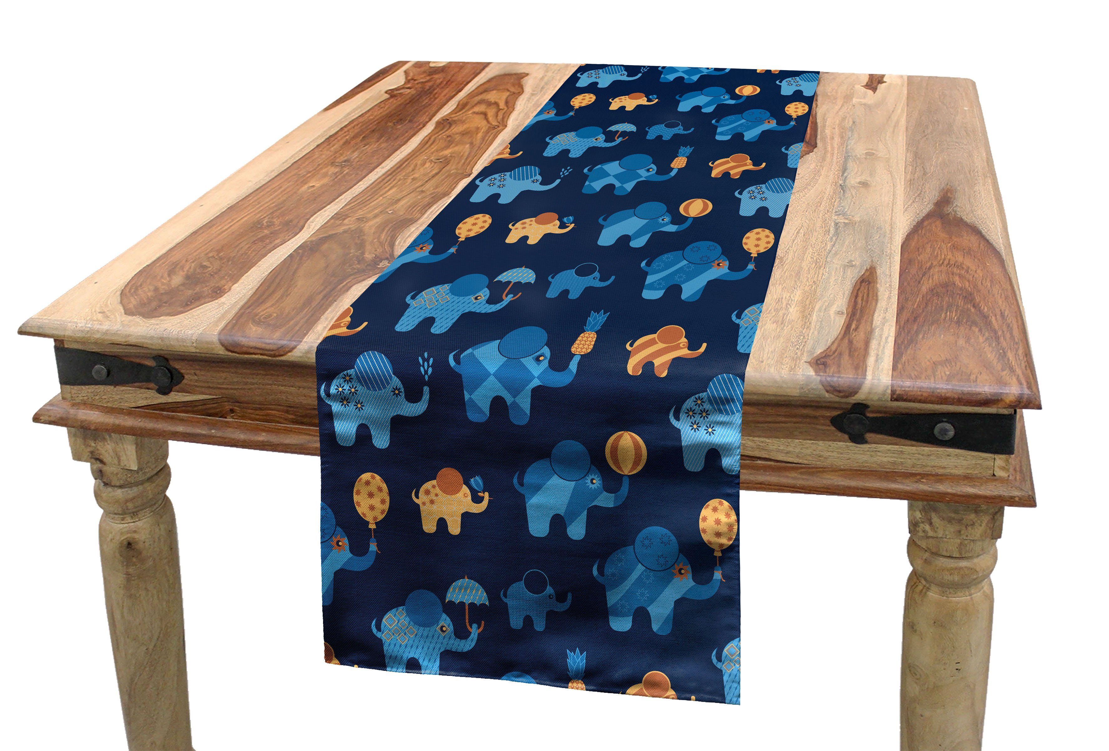 Tischläufer, Tier Rechteckiger Verspielte Elefanten-Muster Dekorativer Küche Tischläufer Abakuhaus Esszimmer