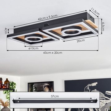 hofstein Deckenleuchte Deckenlampe aus Metall/Holz/Kunststoff in Schwarz/Natur/Weiß, LED fest integriert, 3000 Kelvin, Leuchte im modernen Design, 12 Watt, 1350 Lumen