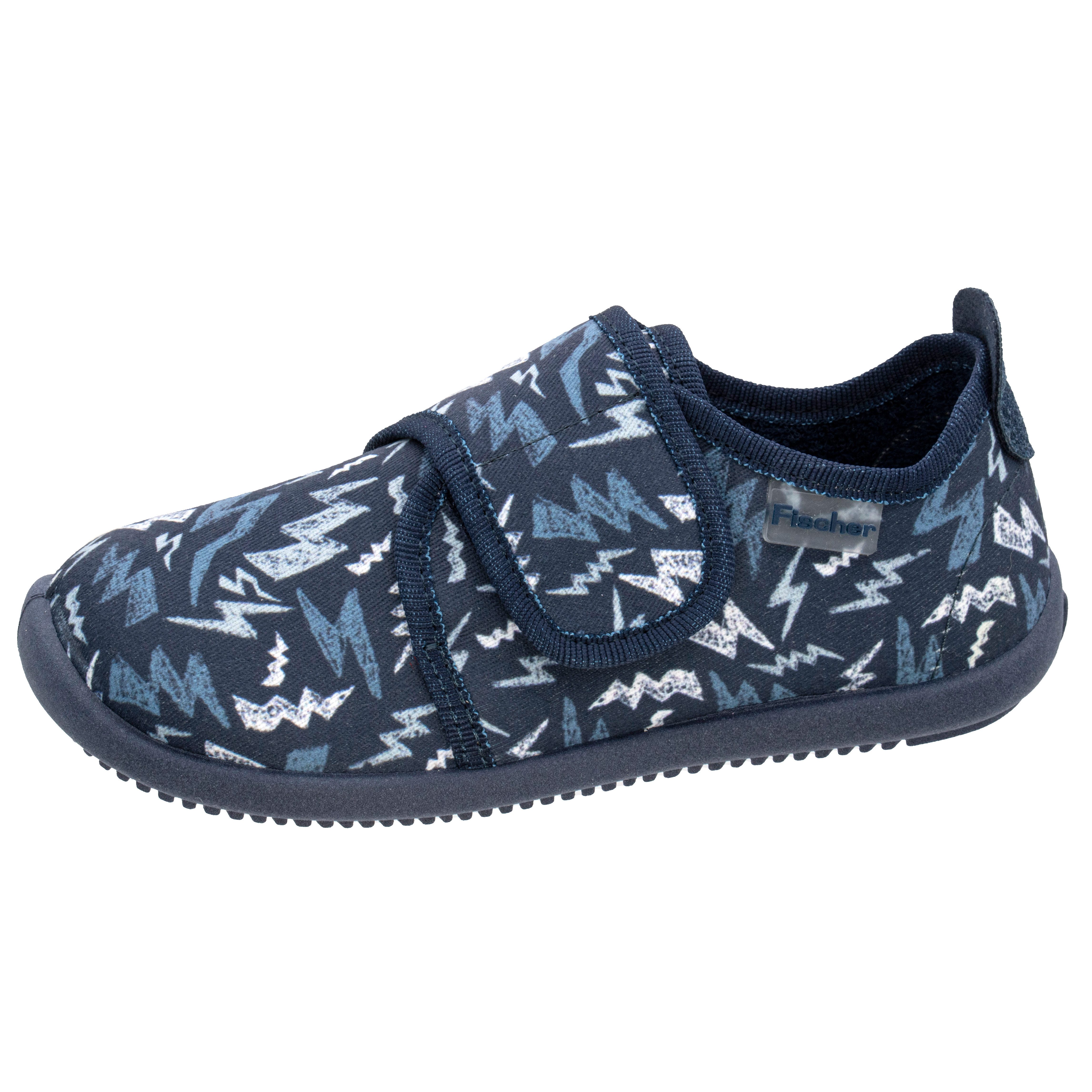 Fischer-Markenschuh Softer Hausschuh für Kinder, aus Baumwolle, mit Frotteefutter, Klettverschluss