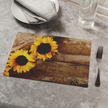 Platzset, Tischset Sonnenblumen Sommer Tischunterlage Tischdeko, matches21 HOME & HOBBY, (12-St), modernes Esstisch Platzdeckchen als abwaschbarer Tischuntersetzer