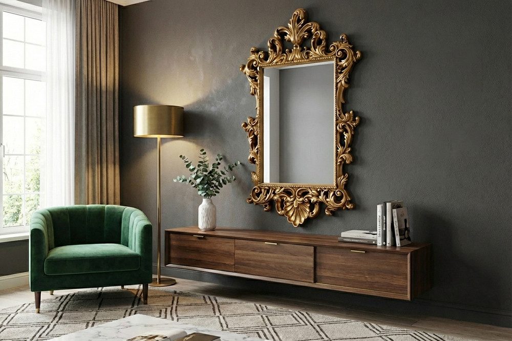 riess-ambiente Wandspiegel OPULENT 125cm gold – detailreicher Rahmen, Barock Design, Accessoire (Einzelartikel, 1-St), prächtiger Spiegel als Blickfang – ideal für Wohn- & Eingangsbereiche