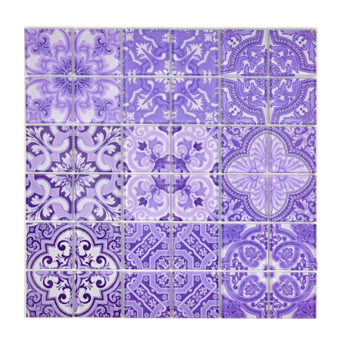 Mosani Wandfliese Glasmosaik Retro Vintage Mosaikfliesen lila violett, Dekorative Wandverkleidung