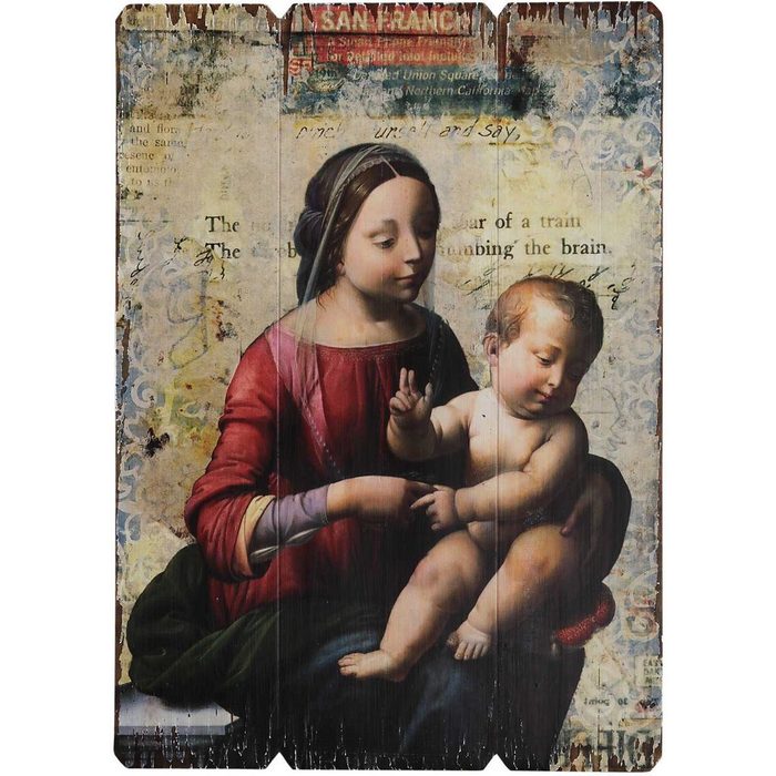 Aubaho Holzbild Ikone Bild Maria Jesus Kind Holz Holztafel Druck Kirche Antik-Stil 70cm Madonna