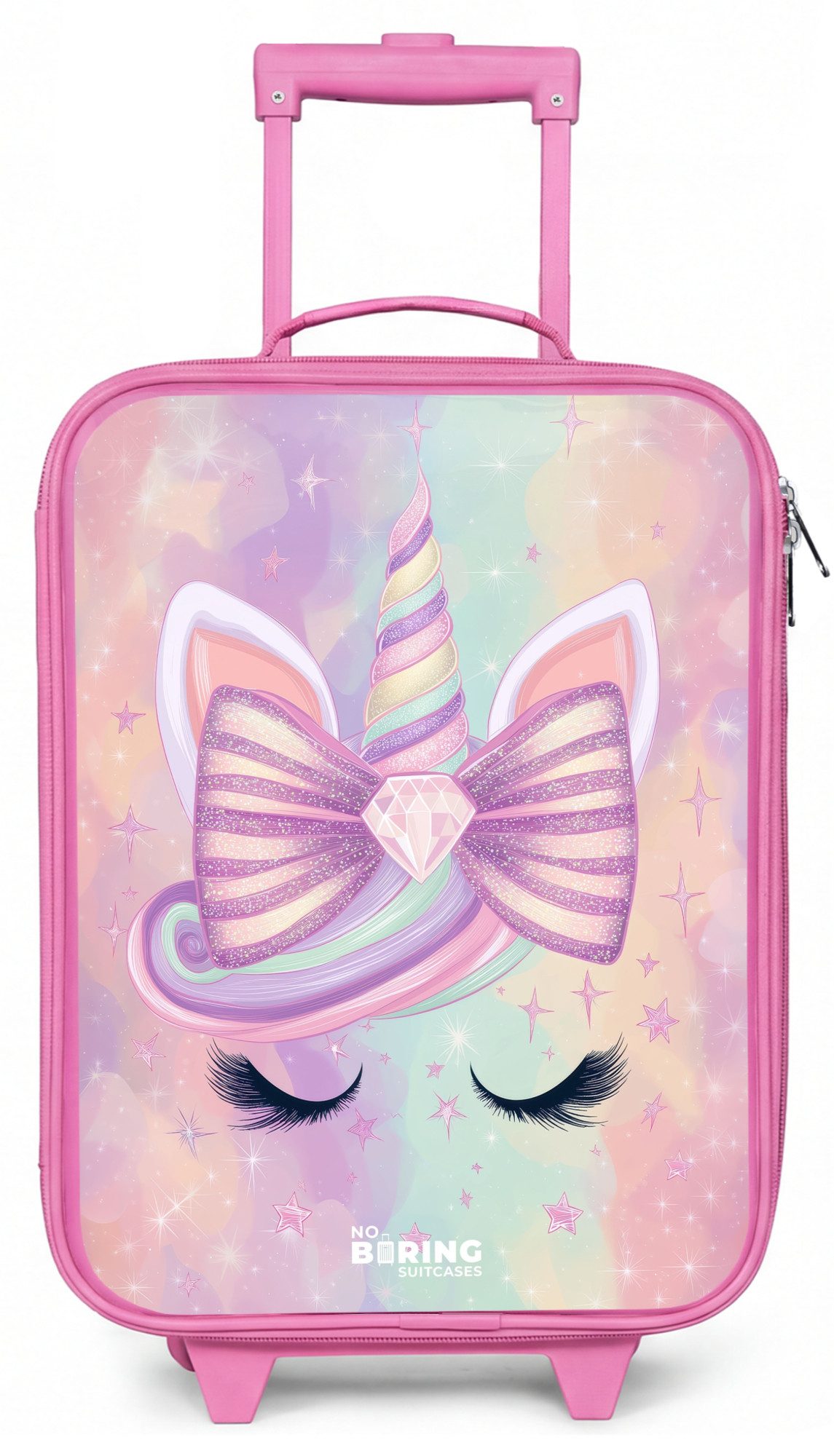 NoBoringSuitcases.com© Kinderkoffer Rosa - mit leuchtende Räder - Einhorn, 2 Rollen, Handgepäck-Koffer, Kinderkoffer, Reisekoffer Mädchen