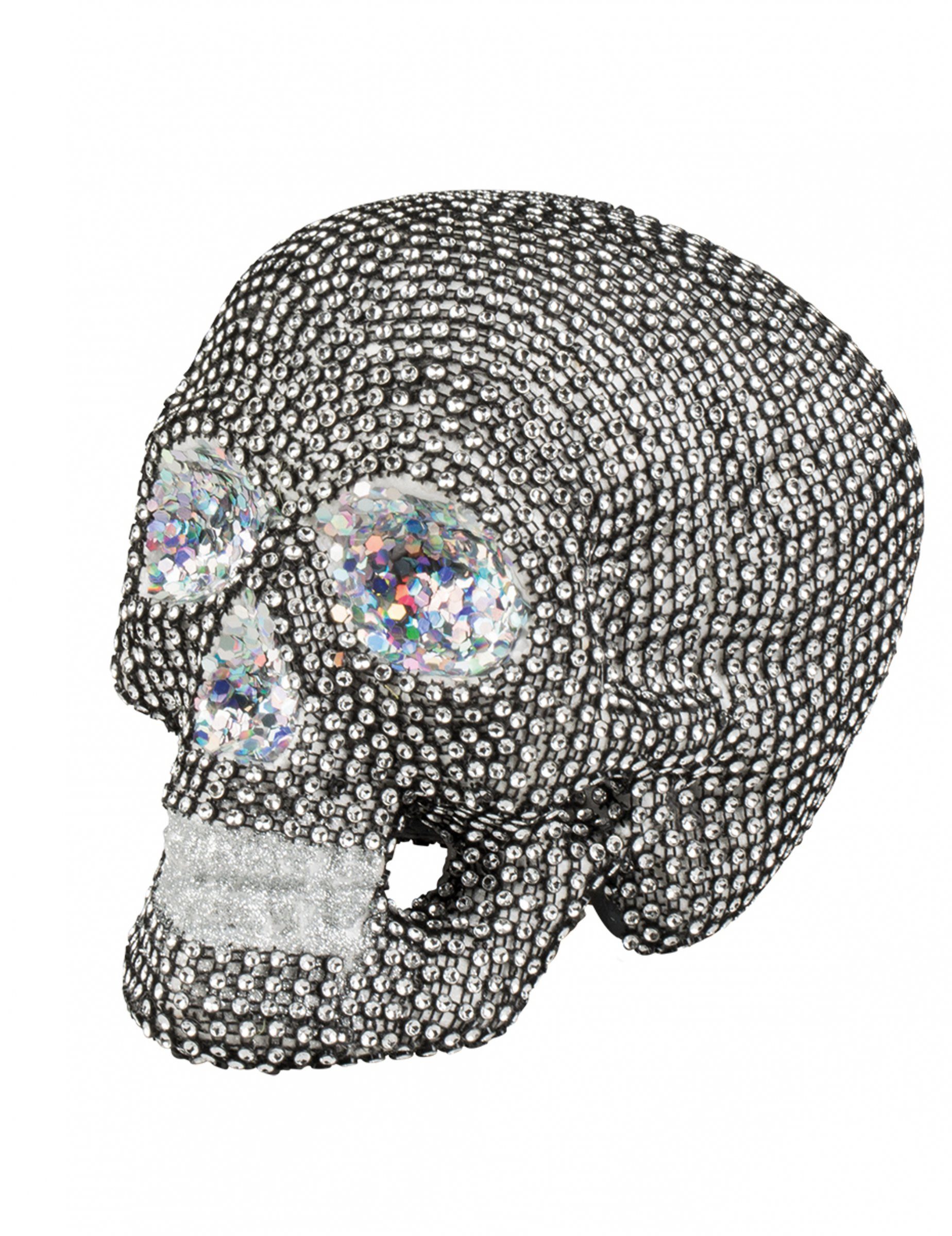 Kostüm Totenschädel mit Schmucksteinen Halloween-Partydeko silber 19 x 15cm