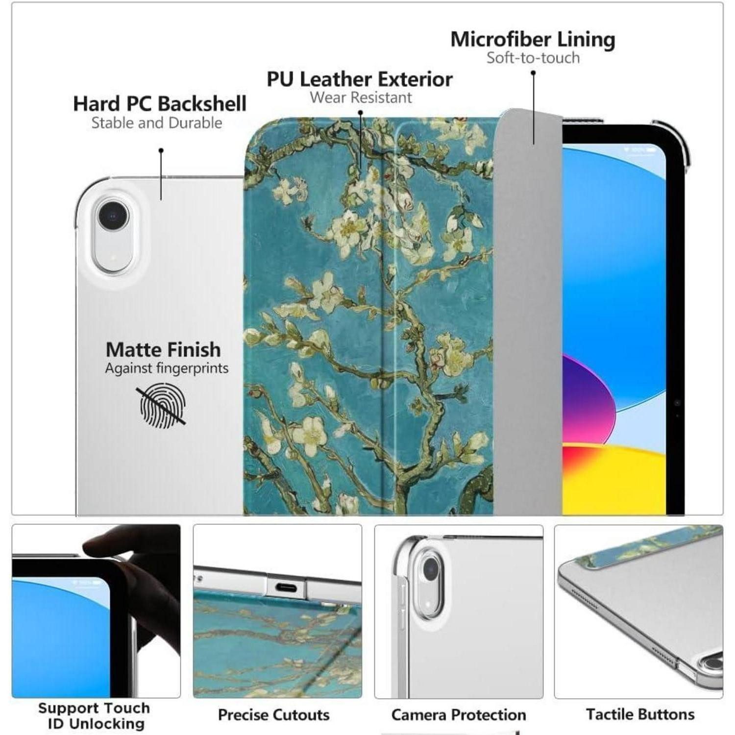 LuxusKollektion Tablet-Hülle Tablet Hülle iPad 10 9 Zoll PU Leder Auto Schlaf aprikose blume