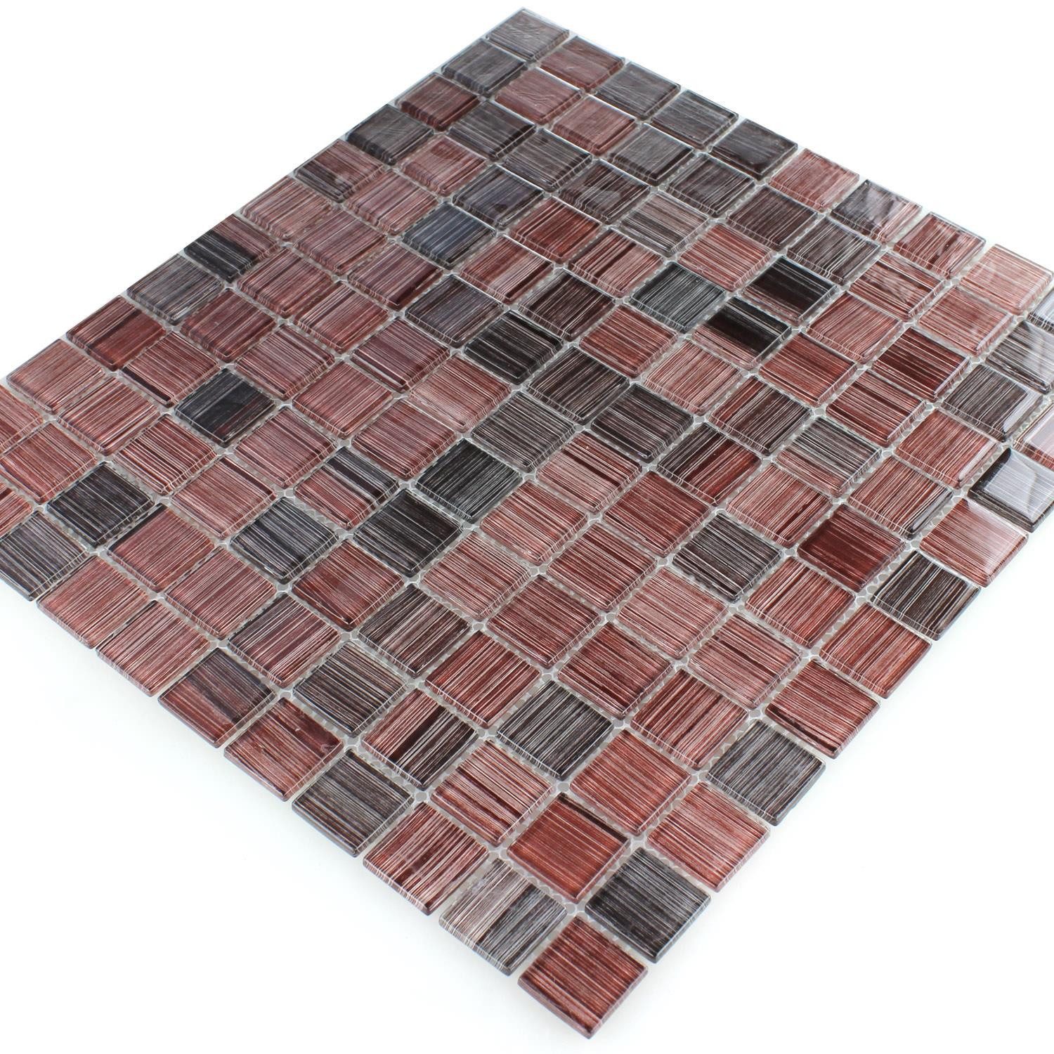 Mosafil Mosaikfliesen Glasmosaik Fliesen Lafayette Gestreift, Glas 32.700x30.200, schwarz-rot, Verlegefertig auf ein Netz geklebt - Frostsicher - Wasserdicht -