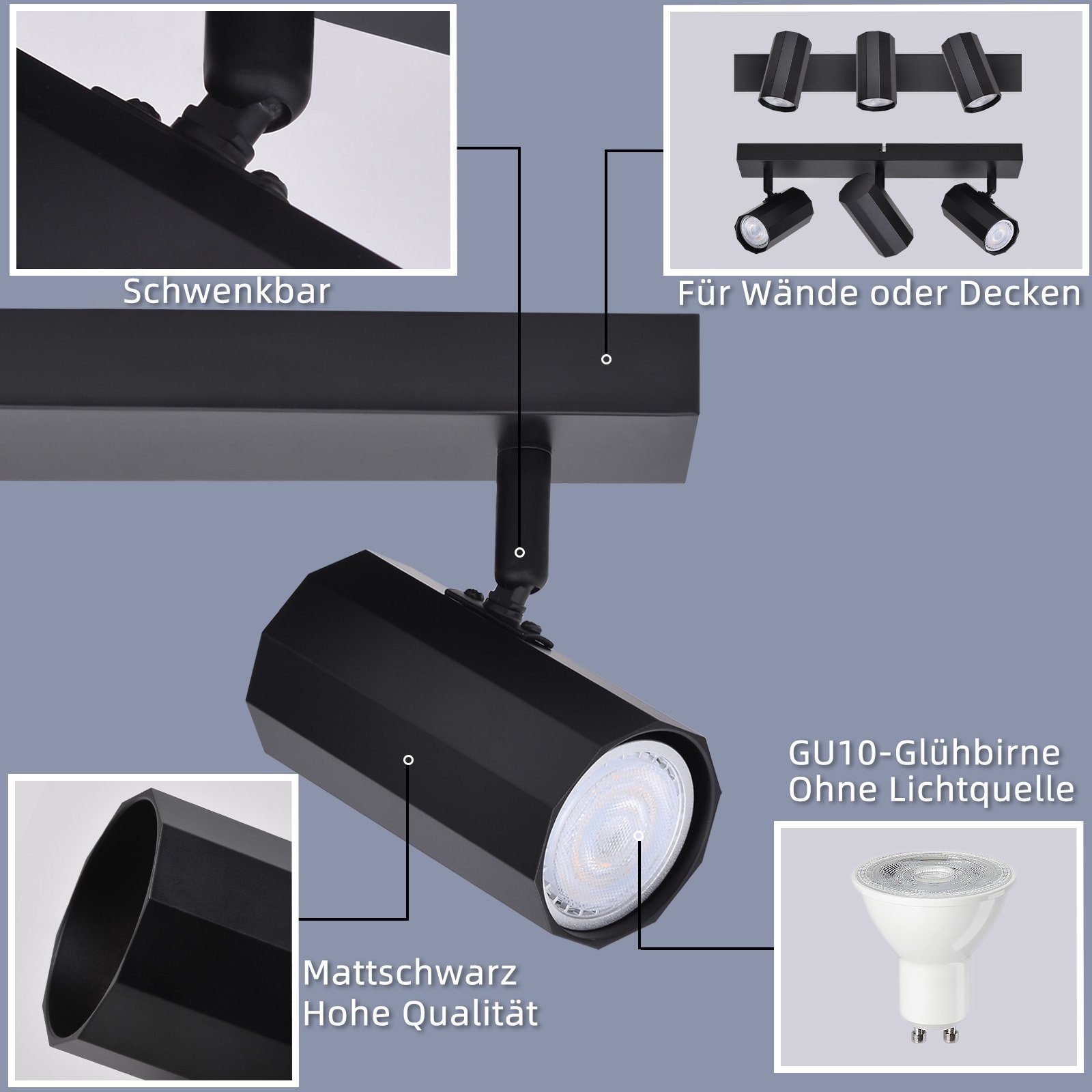 Nettlife Deckenstrahler 2/3/4 Flammig Schwarz Vintage günstig online kaufen
