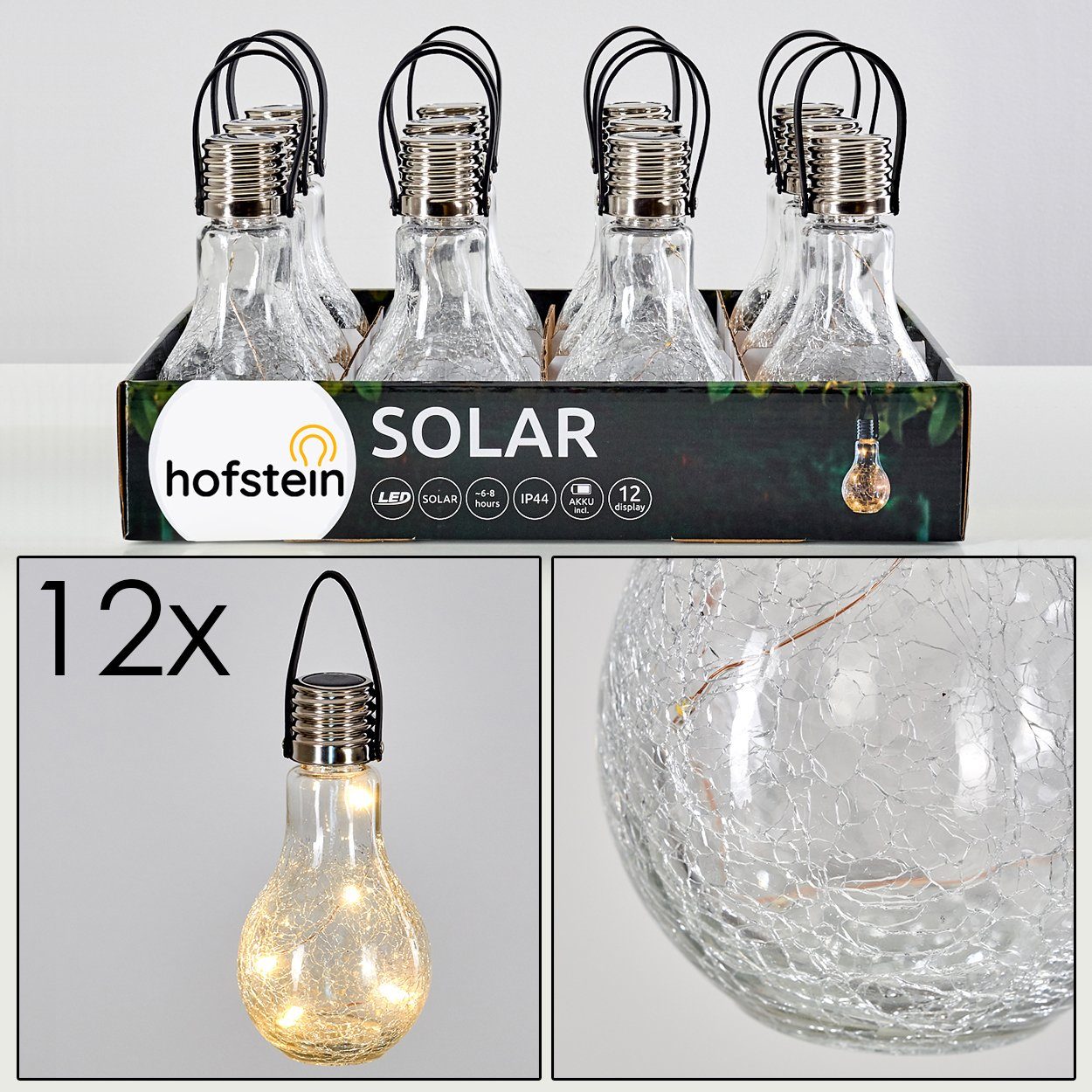 aus kein »Marta« hofstein LED nötig mit Solarleuchte Solarleuchte Echtglas, Stromanschluß Ein-/Ausschalter, Gartenlampe Solarpanel,