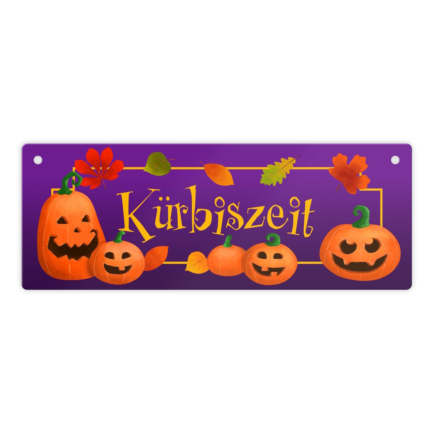 Metallschild Kürbiszeit Metallschild mit lustigen Kürbisgesichtern