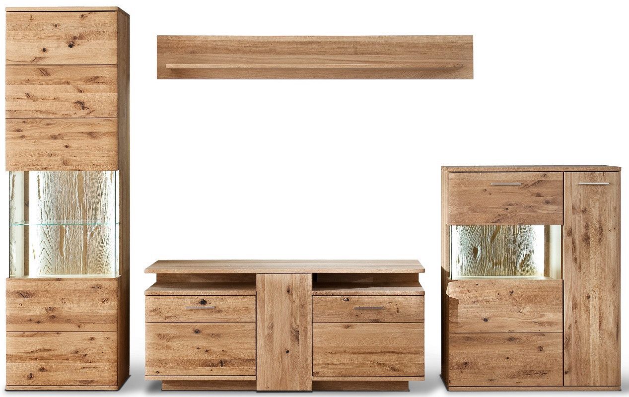 MCA furniture Wohnwand Wohnwand Wohnkombination Santori, Eiche Bianco, 4-teilig, (4-St)