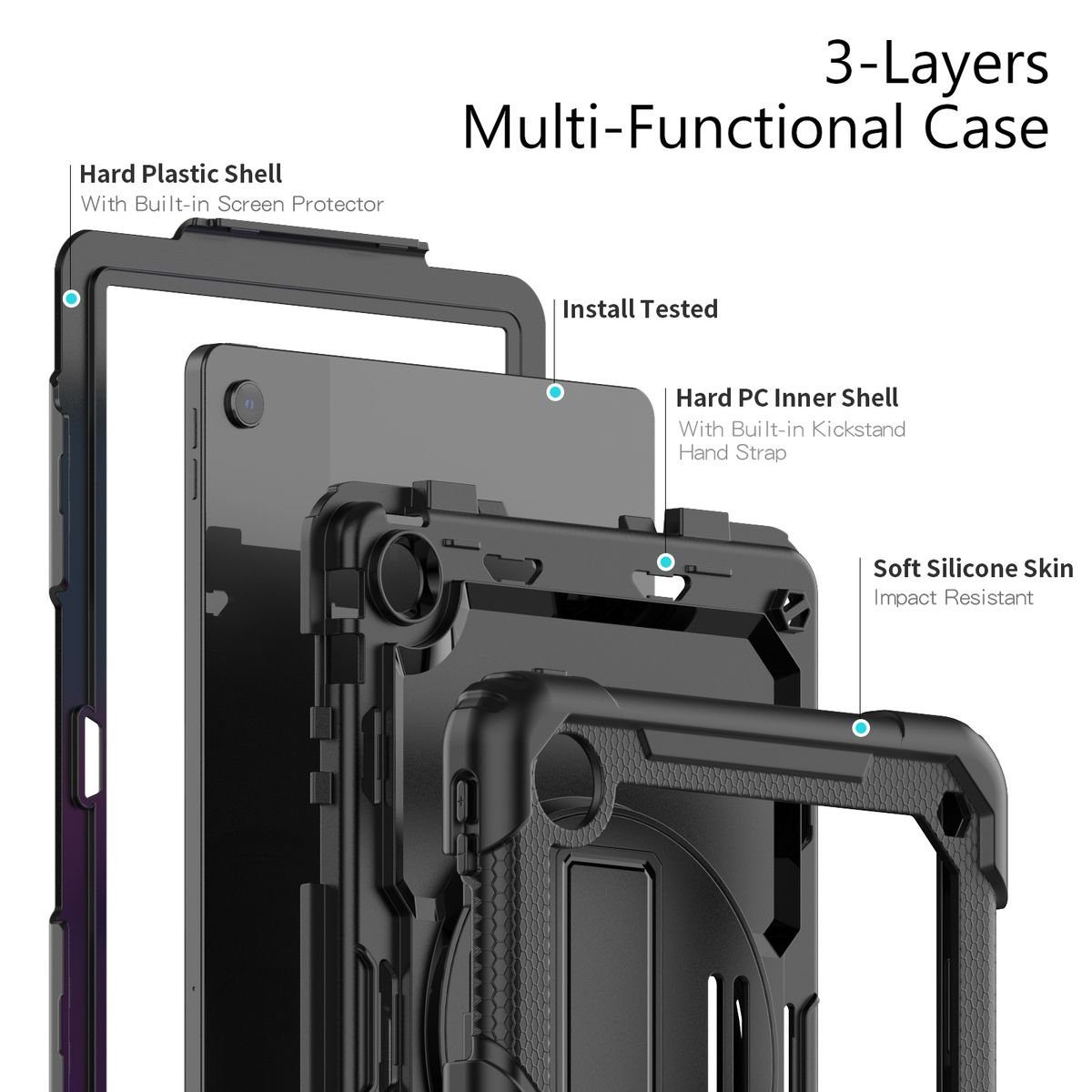 Wigento Tablet-Hülle Für Lenovo M10 Plus 10.6 3. Gen 2022 aufstellbare Outdoor Hybrid Schwarz 360 Grad mit Trage Gurt Halte-Band Tablet Tasche Etuis Cover Case Schutz Robust Neu