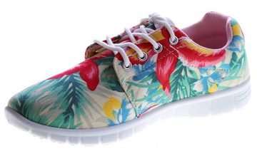 Scandi Damen Sneaker Halb Schuhe leicht flexibel bunt Schnürschuh Leinenschuhe Blumen Muster Bunt