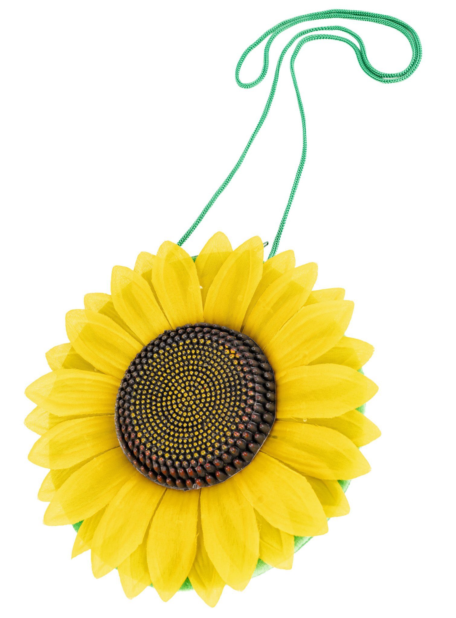Boland Handtasche Hippie Sonnenblumen Tasche Fasching Karnevalskostü, Grüne Umhängetasche mit großer, greller Sonnenblume – Bild 3 von 5
